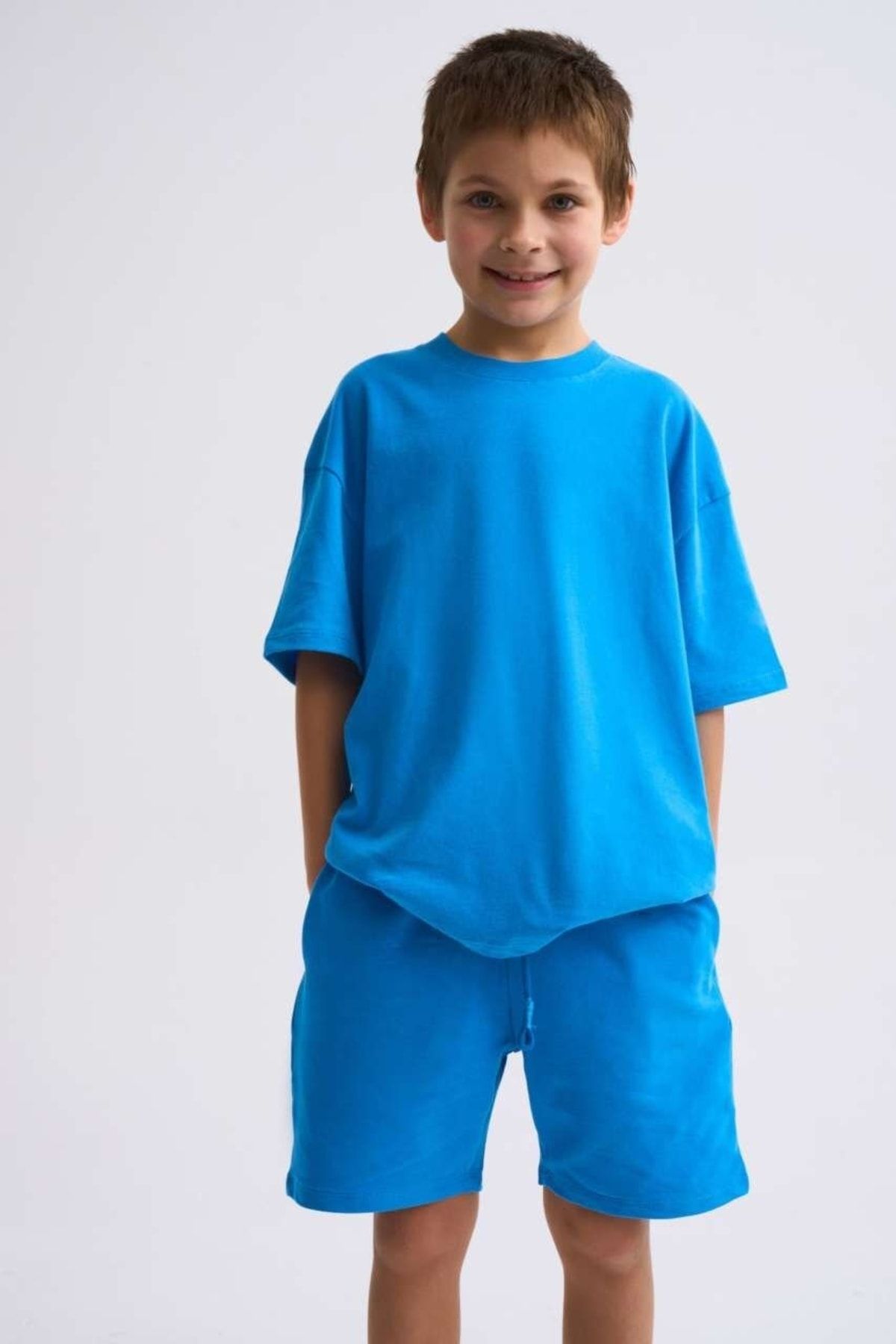 THERECOLOR Mavi Organik Tişört Erkek Çocuk Yuvarlak Yaka
