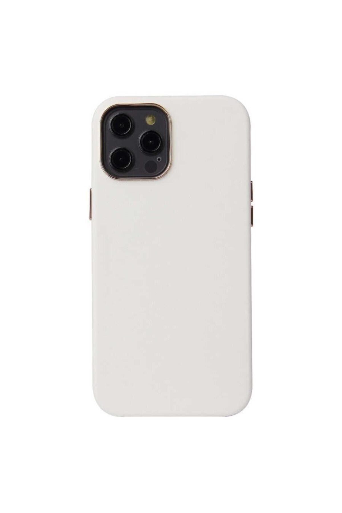 Zore Apple Iphone 12 Pro Max Ile Uyumlu Beyaz Deri Kamera Korumalı Kaymaz Kılıf
