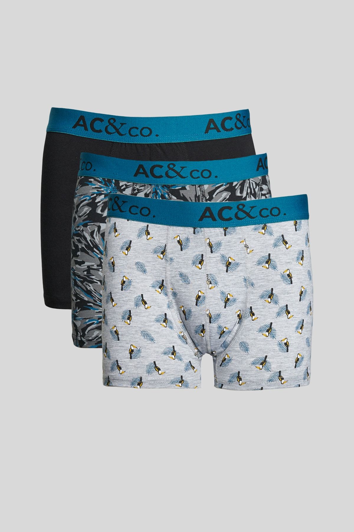 AC&Co / Altınyıldız Classics Erkek Sıyah-yesıl 3'lü Pamuklu Esnek Boxer Paketi
