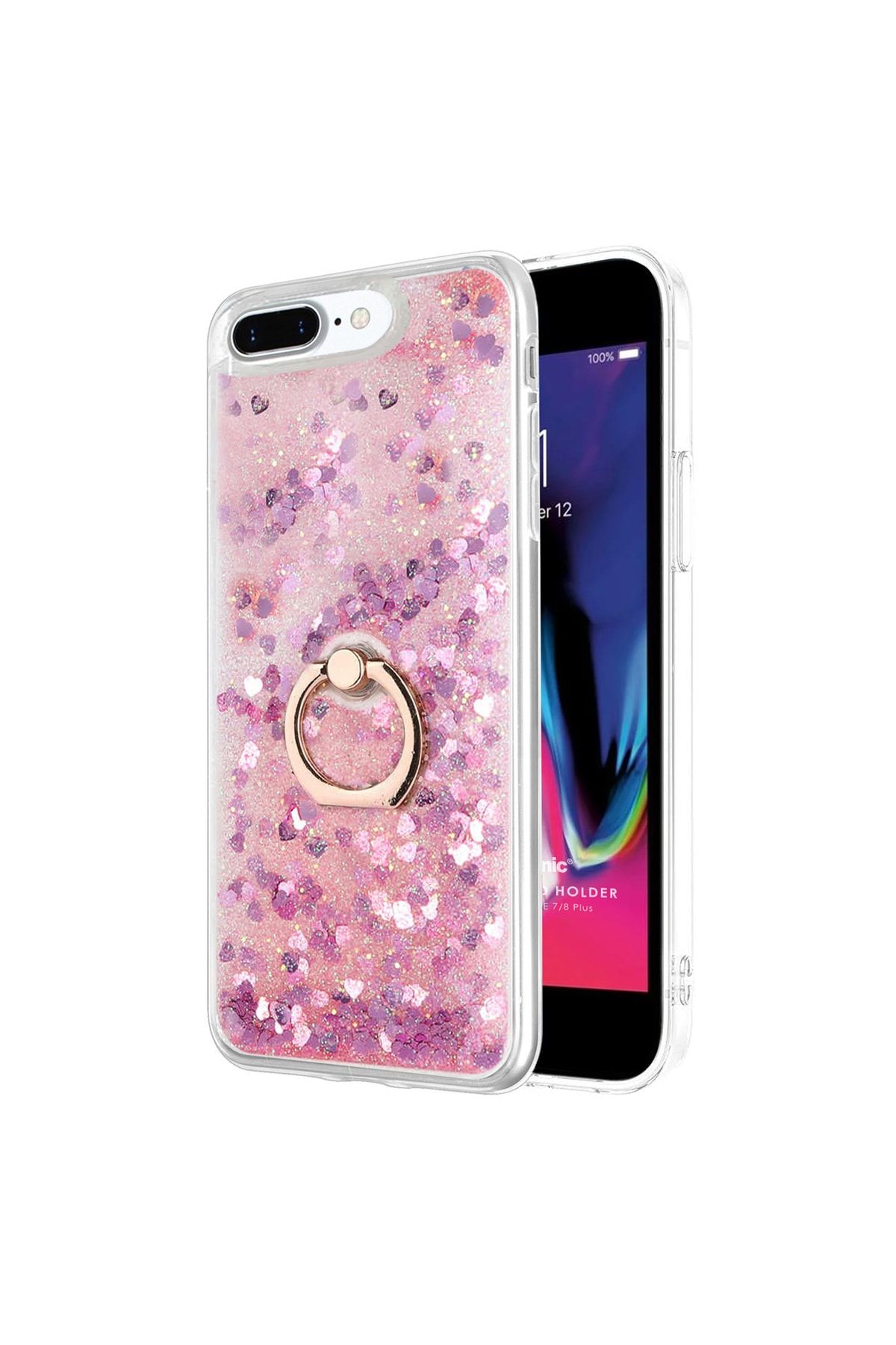 Microsonic Apple Iphone 8 Plus Kılıf Glitter Liquid Holder Pembe