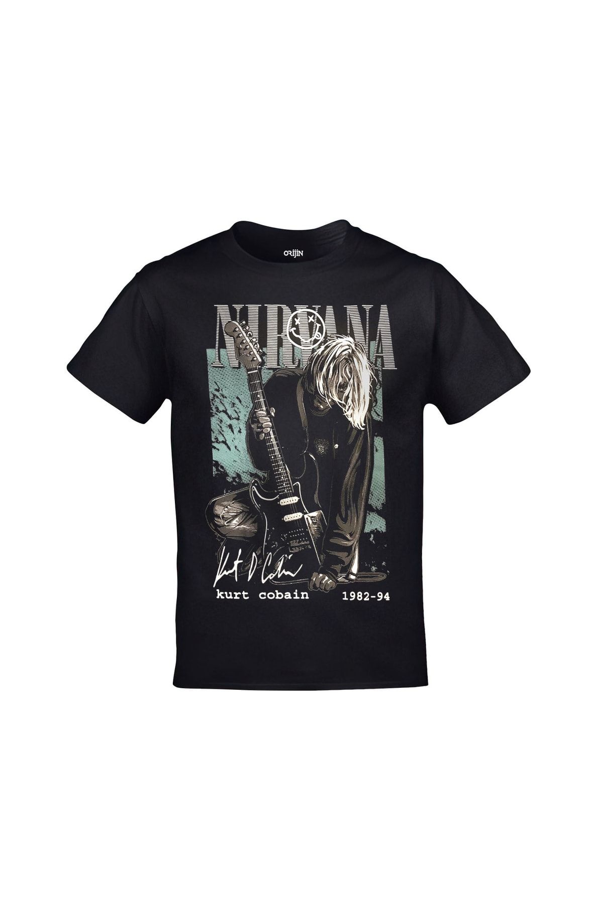 Orijin Tekstil Nirvana Kurt Cobain 1982-94 Baskılı Unisex Siyah Tshirt
