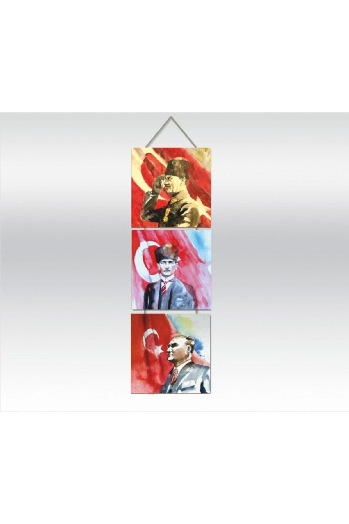 primero Mustafa Kemal Atatürk Yağlı Boya - Üçlü Ahşap Poster