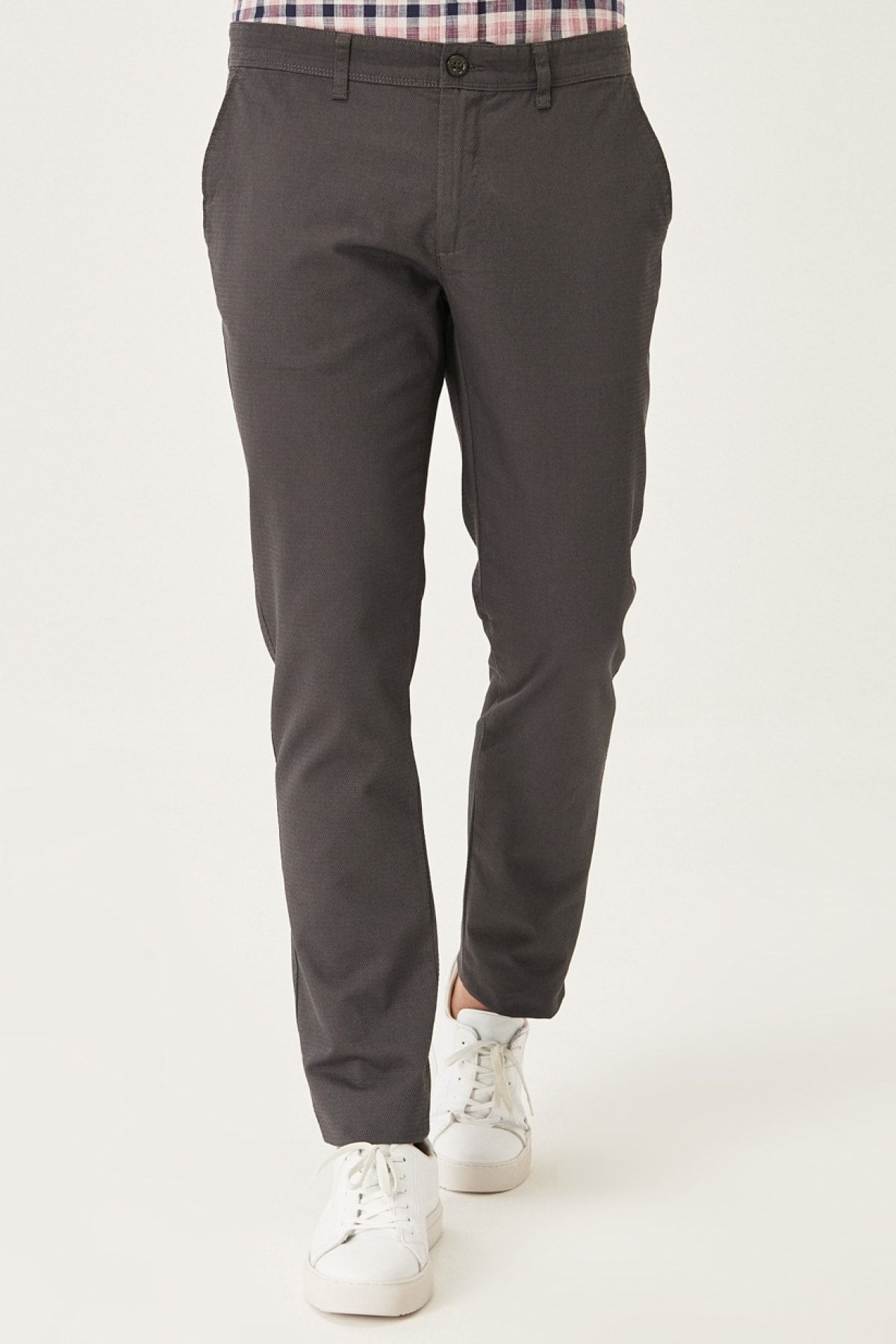 AC&Co / Altınyıldız Classics Erkek Antrasit Slim Fit Dar Kesim %100 Pamuk Armürlü Chino Pantolon