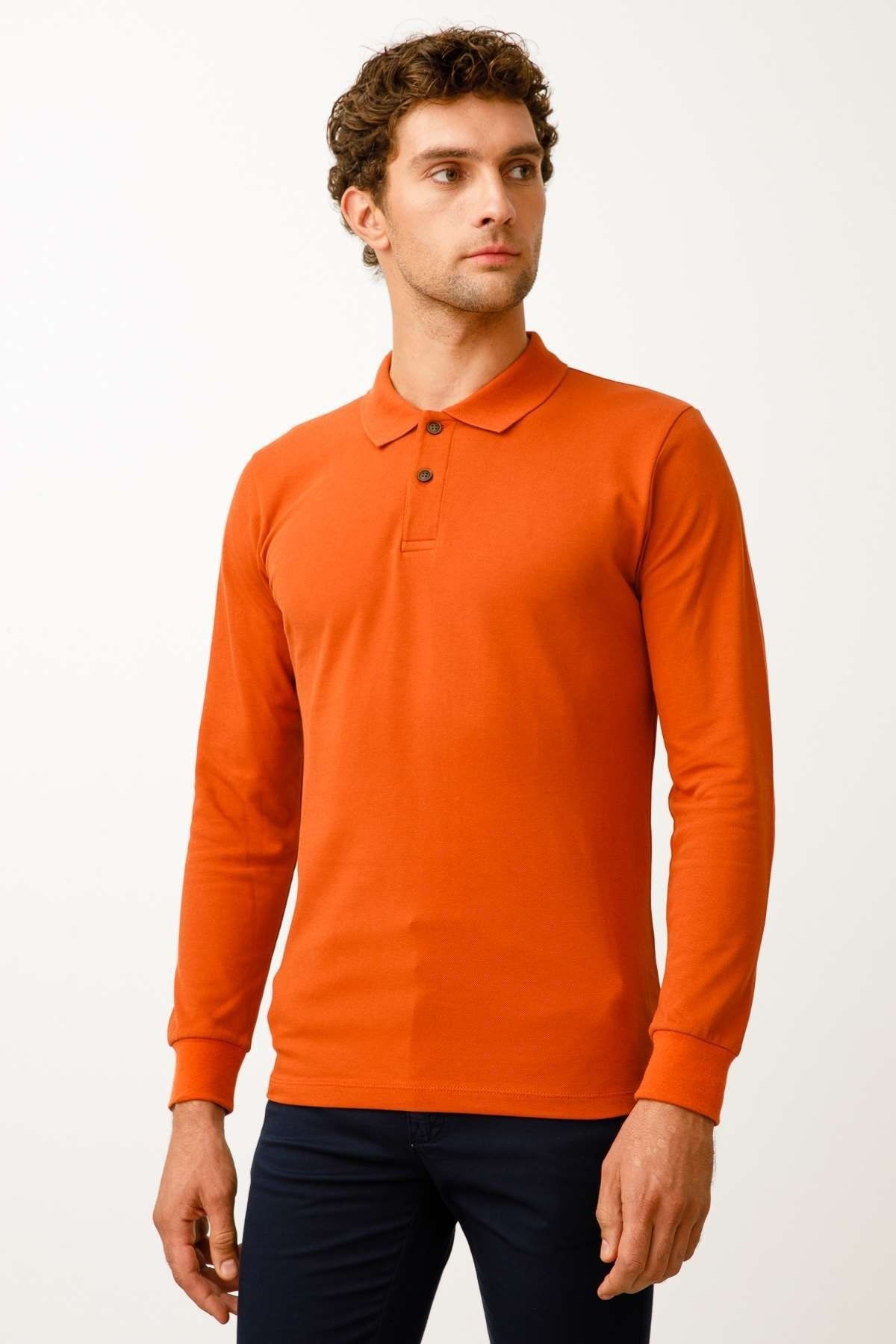İgs Erkek Kiremit Standart Polo Yaka Düğmeli Sweatshirt