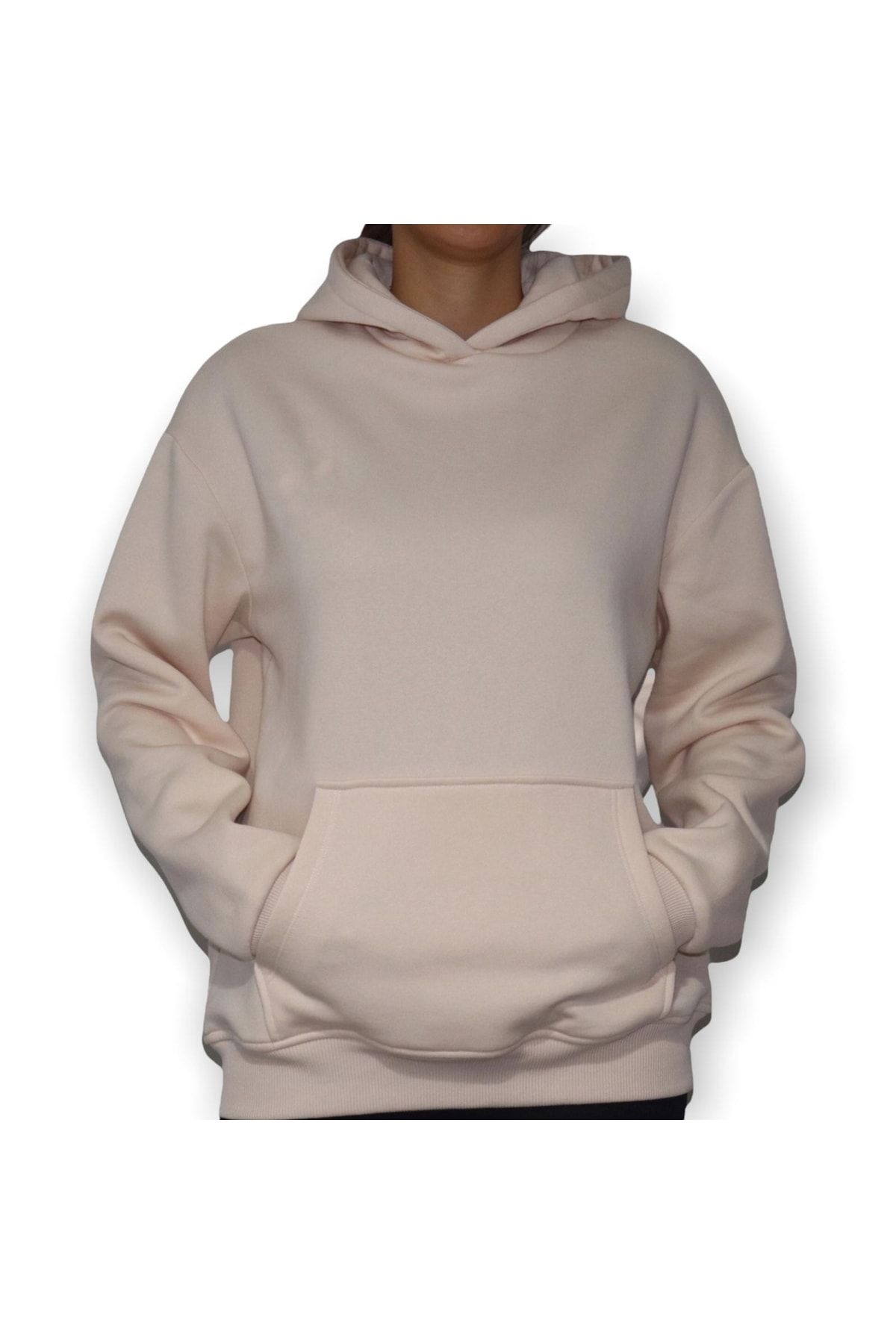 MODUS CONTEMPORARY Krem Unisex Oversize Kapşonlu Cepli Sweatshirt