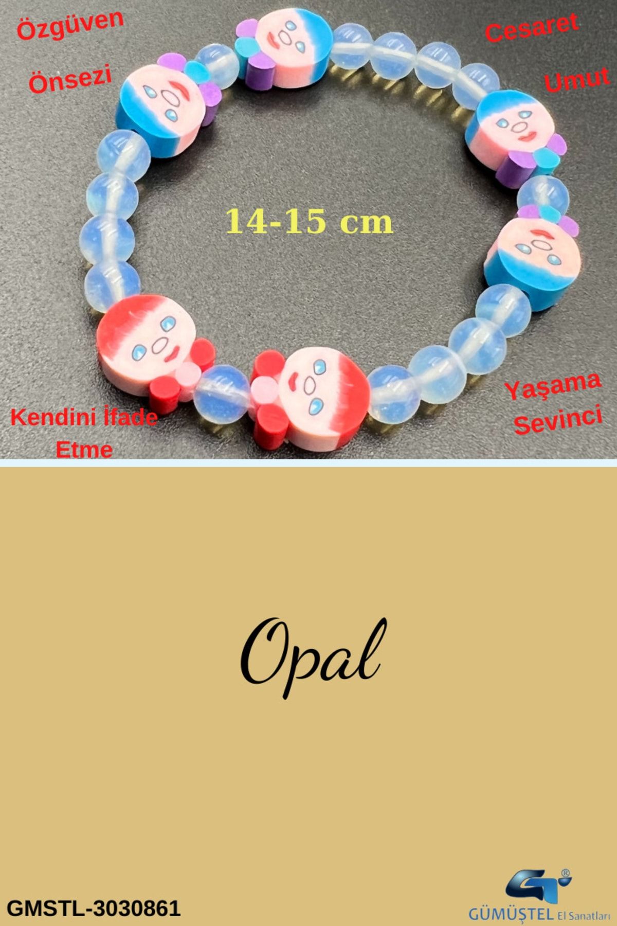 GÜMÜŞTEL EL SANATLARI Sertifikalı Opal Doğal Taş Çocuk Bilekliği