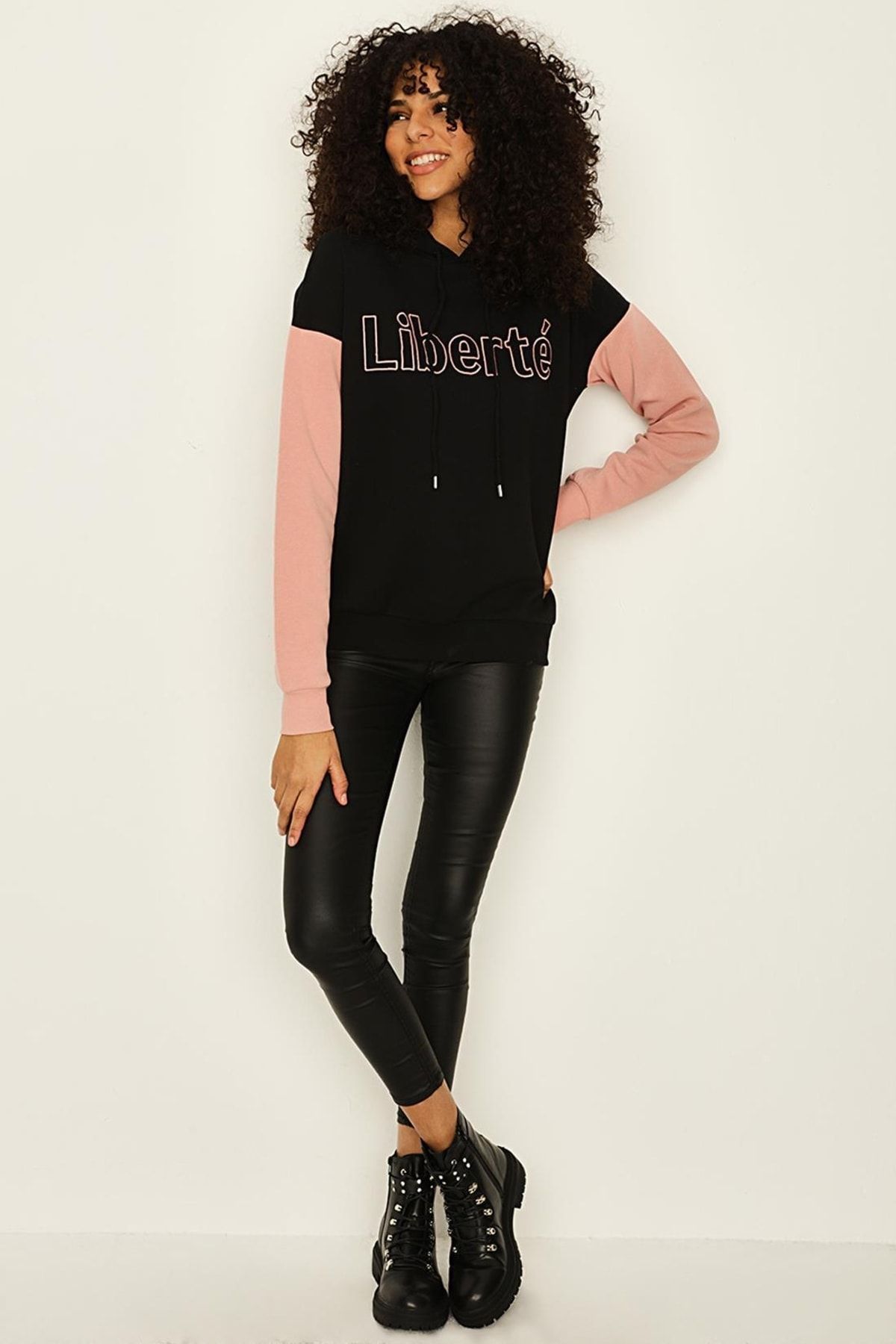Select Moda Kadın Renk Bloklu Kapüşonlu Örme Sweatshirt