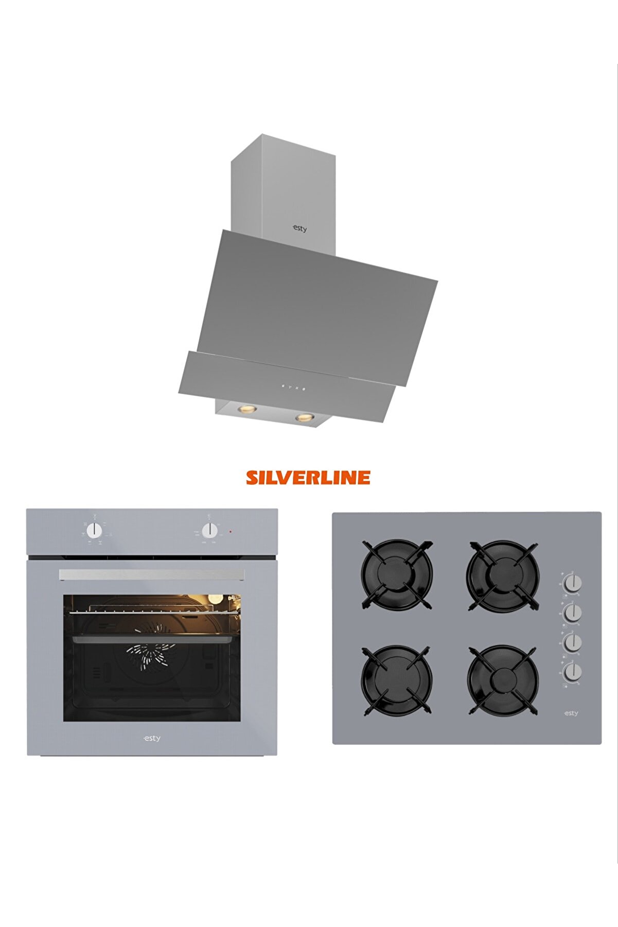 Esty Ankastre Gri Set  Turbo Fırın-Dokunmatik Davlumbaz  6601 Turbo Fırın 58 3480 Touchpanel