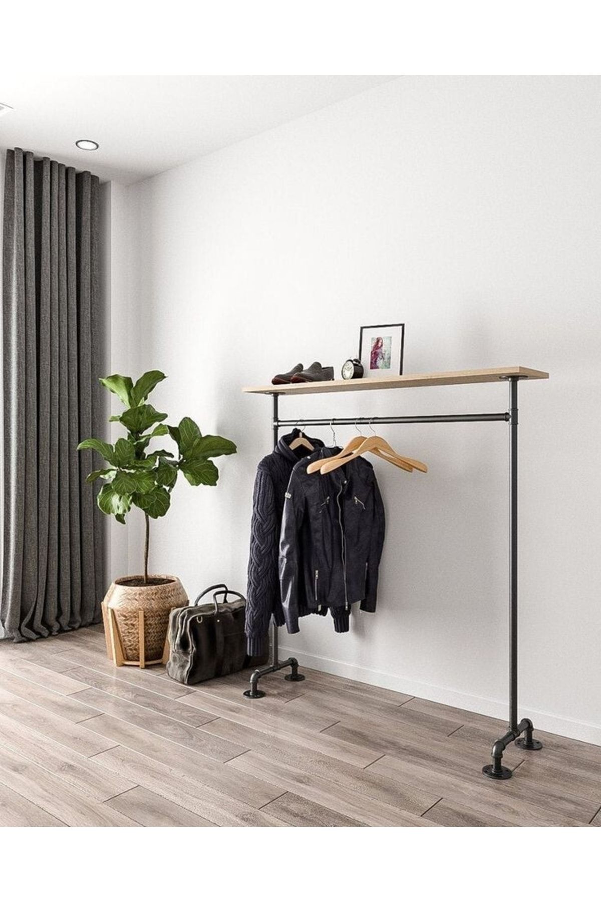 Dekoratif Borudan Raf Ve Askılık 75 Cm