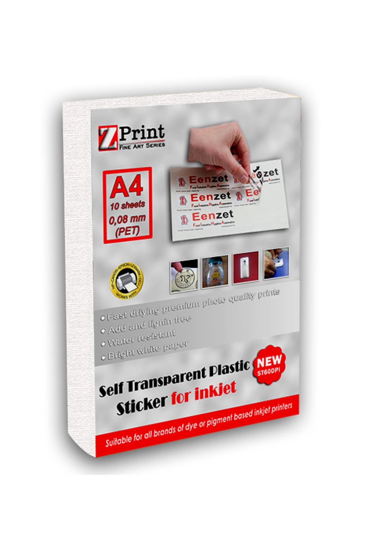 zprint Epson Yazıcılar Için Yarı Şeffaf Yapışkanlı Sticker Fotoğraf Kağıdı Yırtılmaz Plastik A4 10 Yaprak