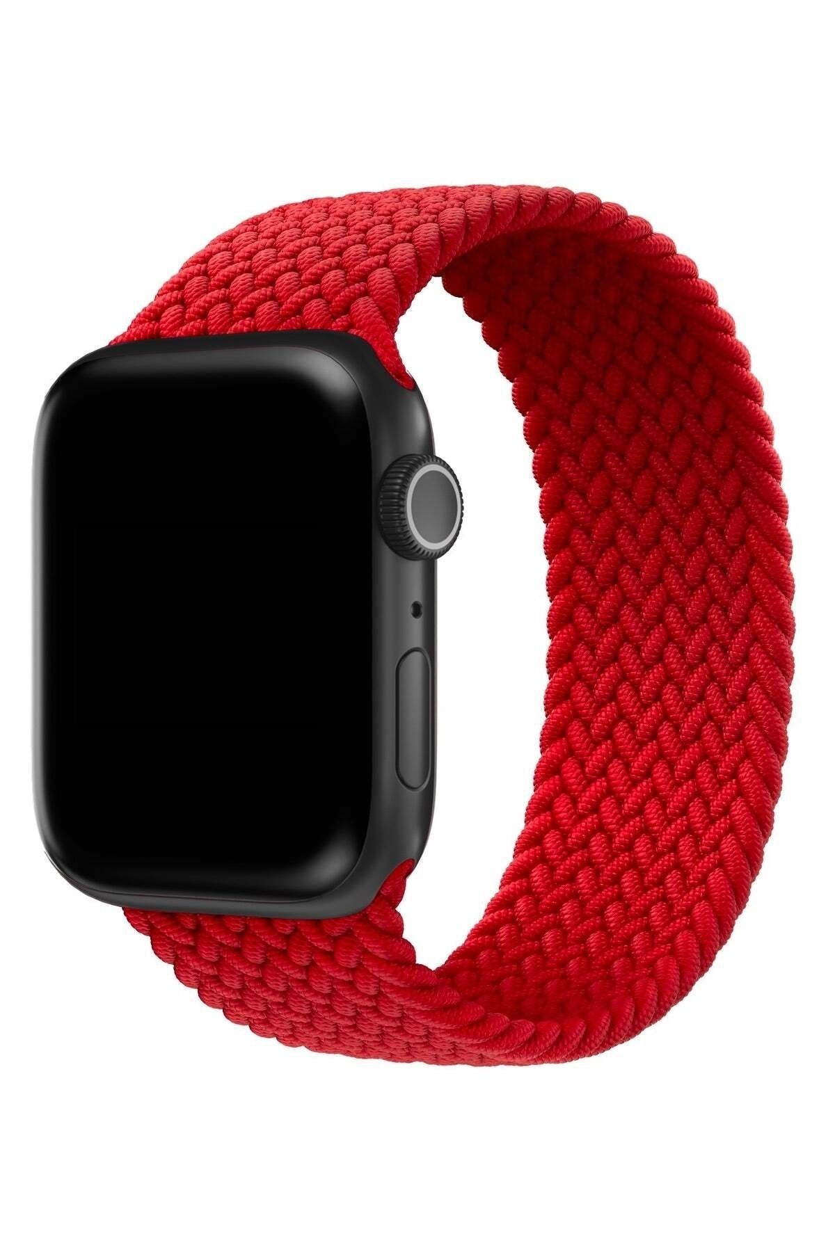 MOBAX Apple Watch Kordon 2 3 4 5 6 Se 44mm Örgü Solo Loop Kordon Kayış Medium Kırmızı