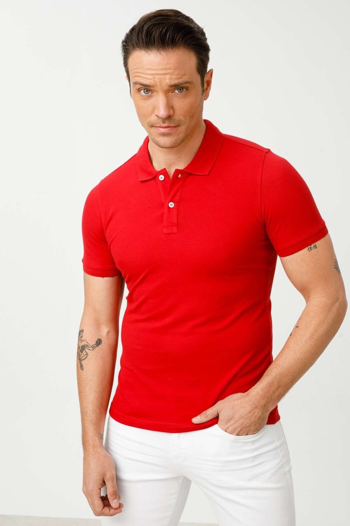 İgs Erkek Kırmızı Standart Polo Yaka Tişört