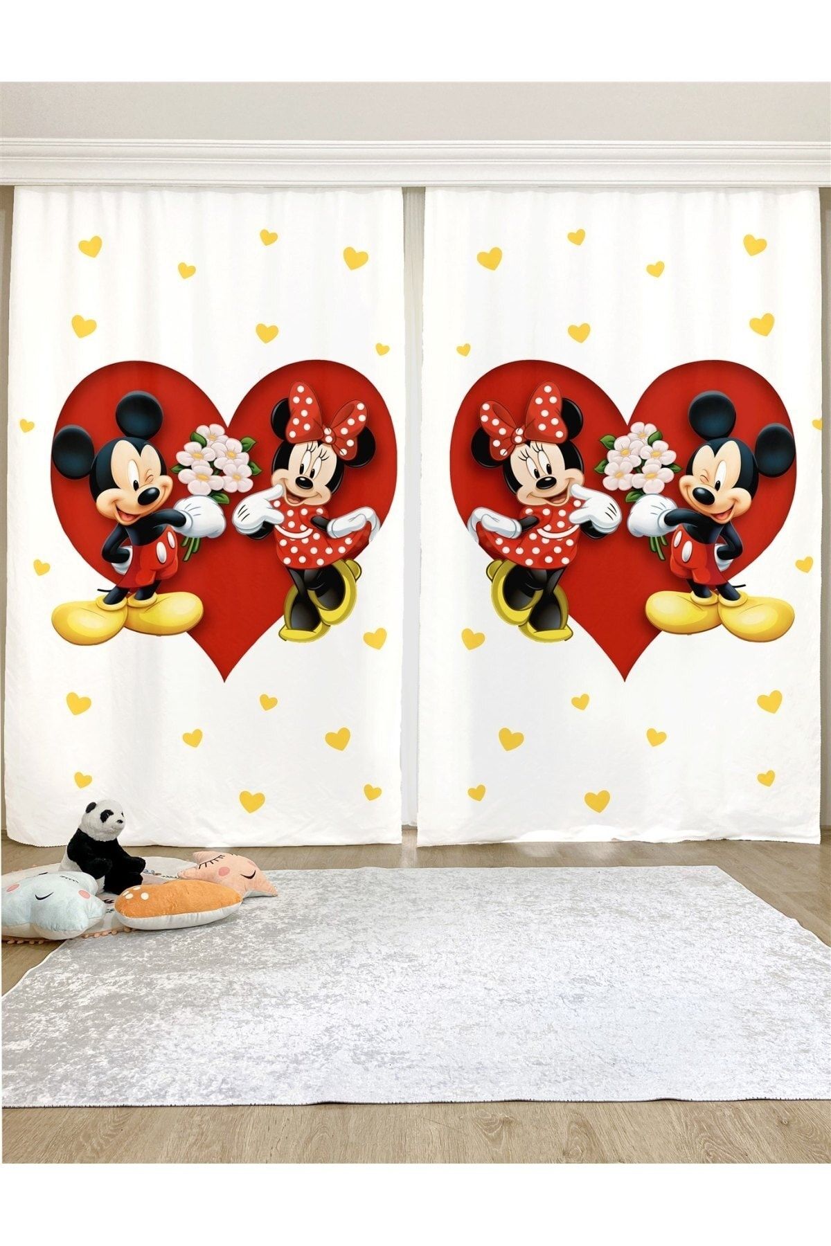 Evpanya Minnie Ve Mickey Desenli Çocuk & Bebek Odası Fon Perde (tek Kanat Fiyatlandırma)