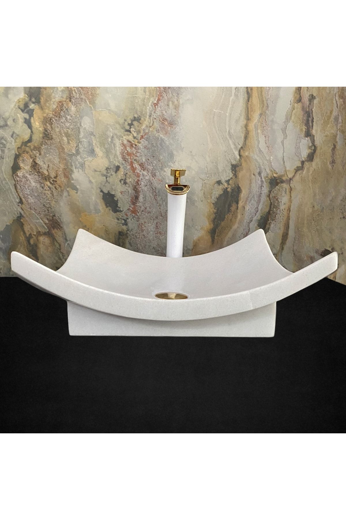 SİPAHİMARBLE Afyon Beyaz Mermer Yaprak Model Ayaklı Lavabo