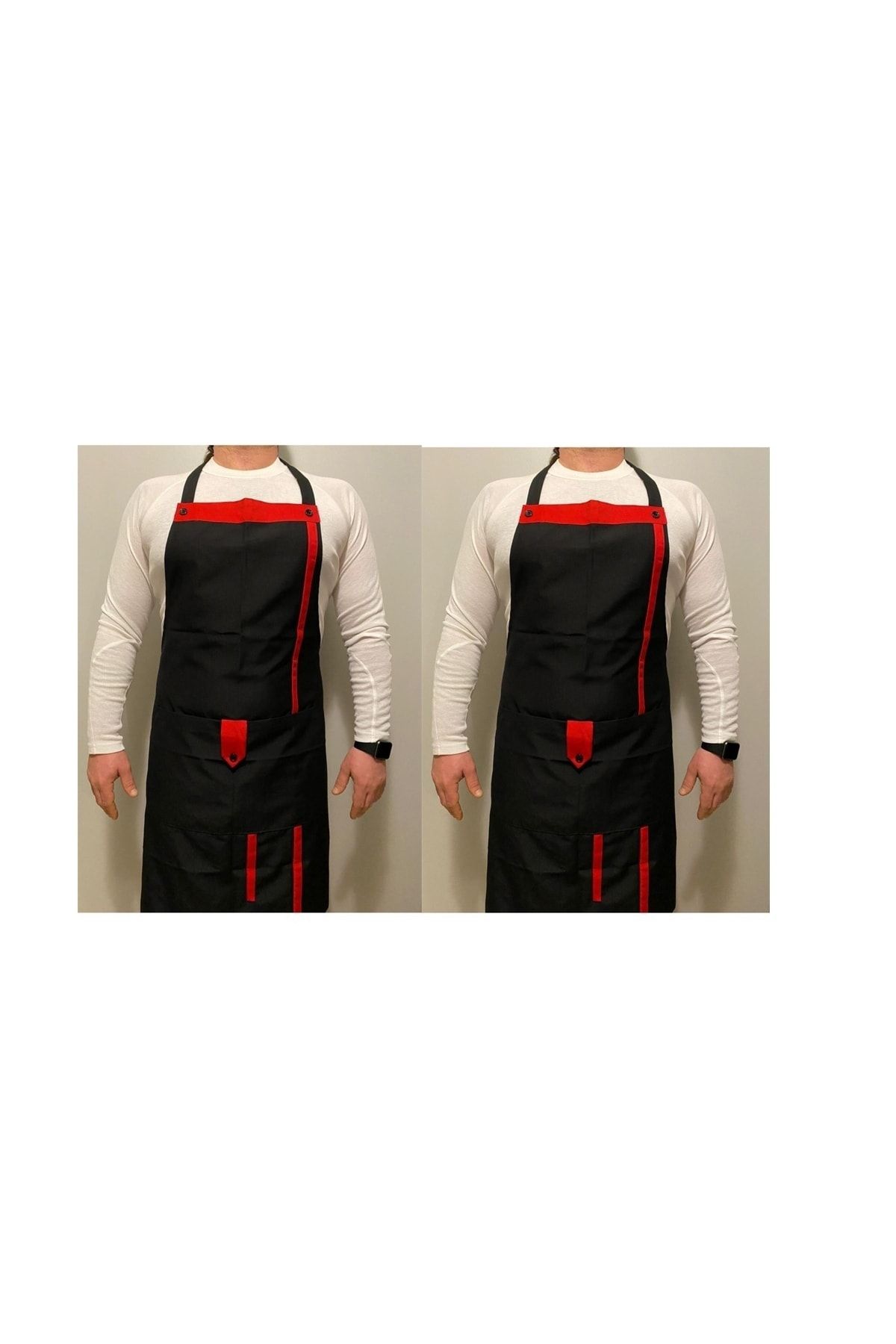 Umut Tekstil 2 Adet Mutfak Önlüğü Garson Aşçı Şef Servis Boydan Askılı Düğmeli Cepli Unisex