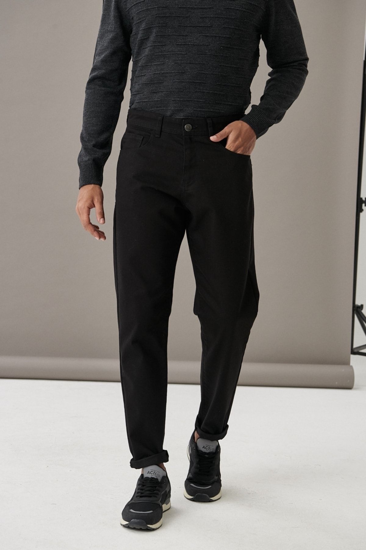 AC&Co / Altınyıldız Classics Erkek Siyah Comfort Fit Rahat Kesim Trend Slim Kalıp Jean Kot Pantolon