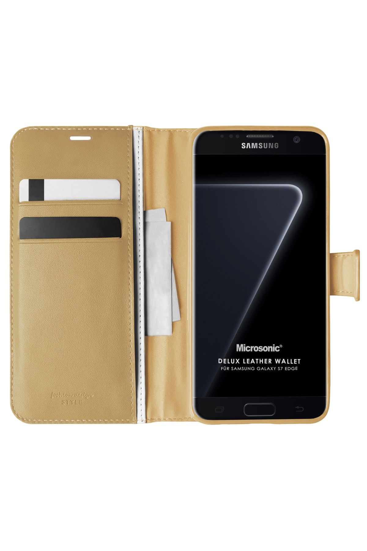Microsonic Galaxy S7 Edge Kılıf Delux Leather Wallet Gold