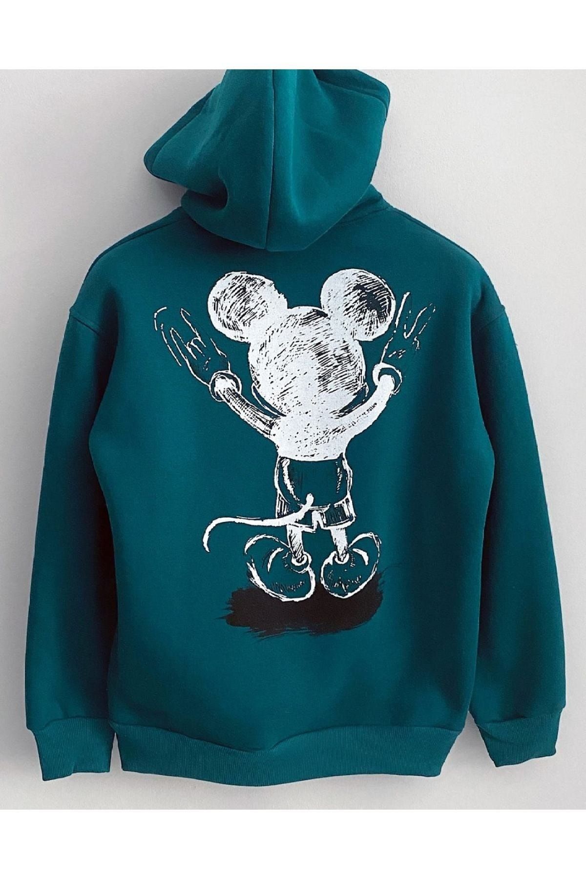 Machetta 'b-beden' Mickey Mouse Sırt Baskılı Oversize Kapüşonlu Sweatshirt