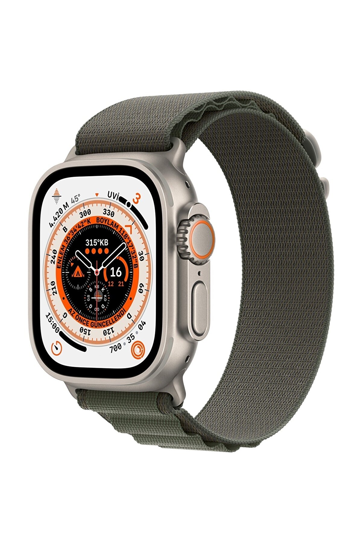Apple Watch Ultra 49mm GPS+Cellular Titanyum Kasa ve Yeşil Alpine Loop - Large (Apple Türkiye Garantili)