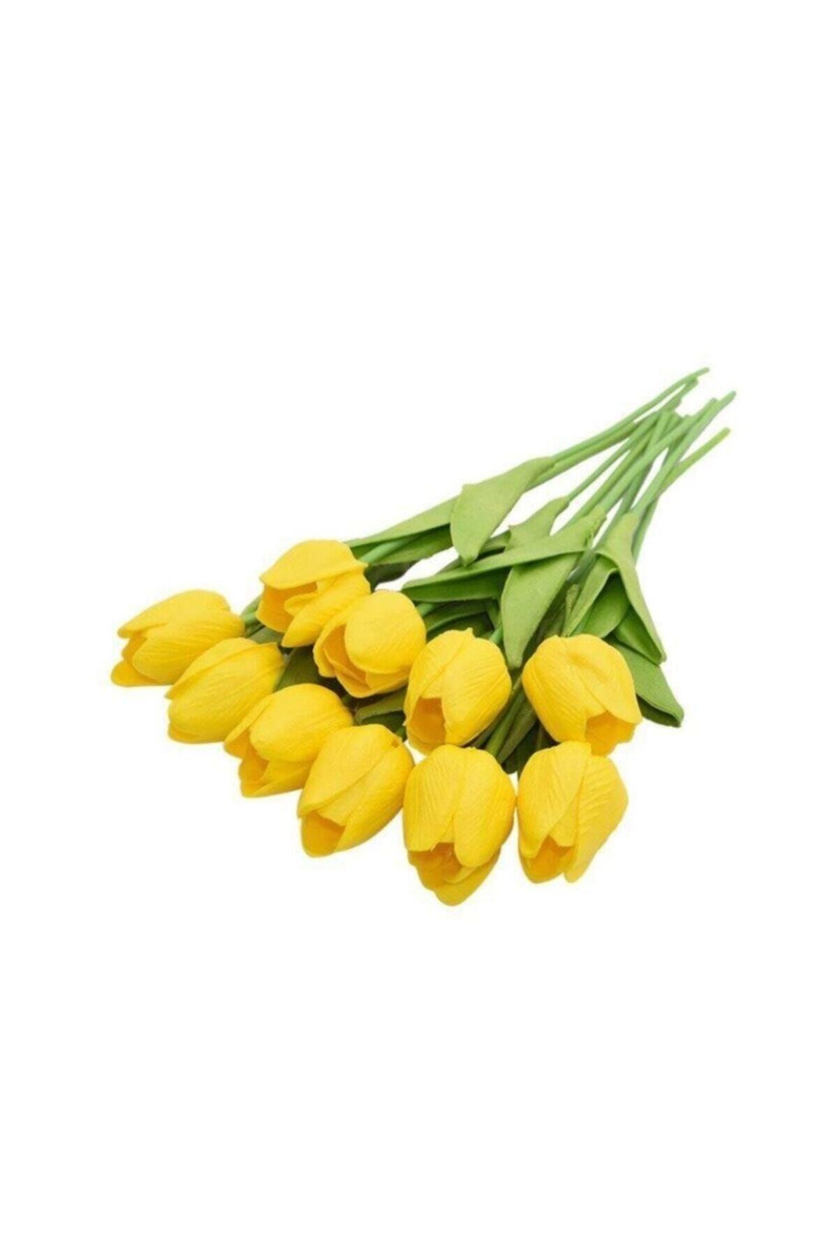 YAPAY ÇİÇEKÇİNİZ Yapay Çiçek Islak Lale Gerçeksi Doku 10lu Sarı