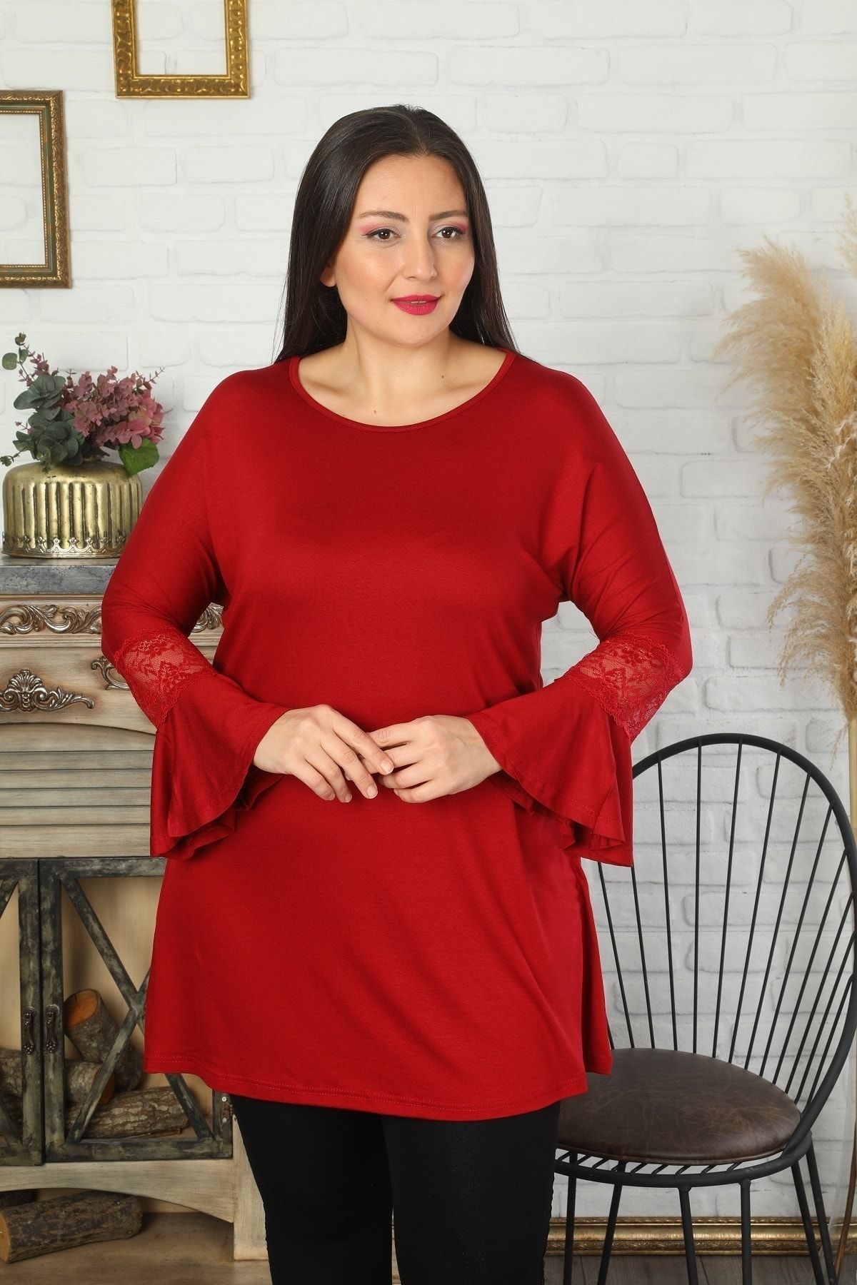 XL Modam Kadın Büyük Beden Kırmızı Tunik