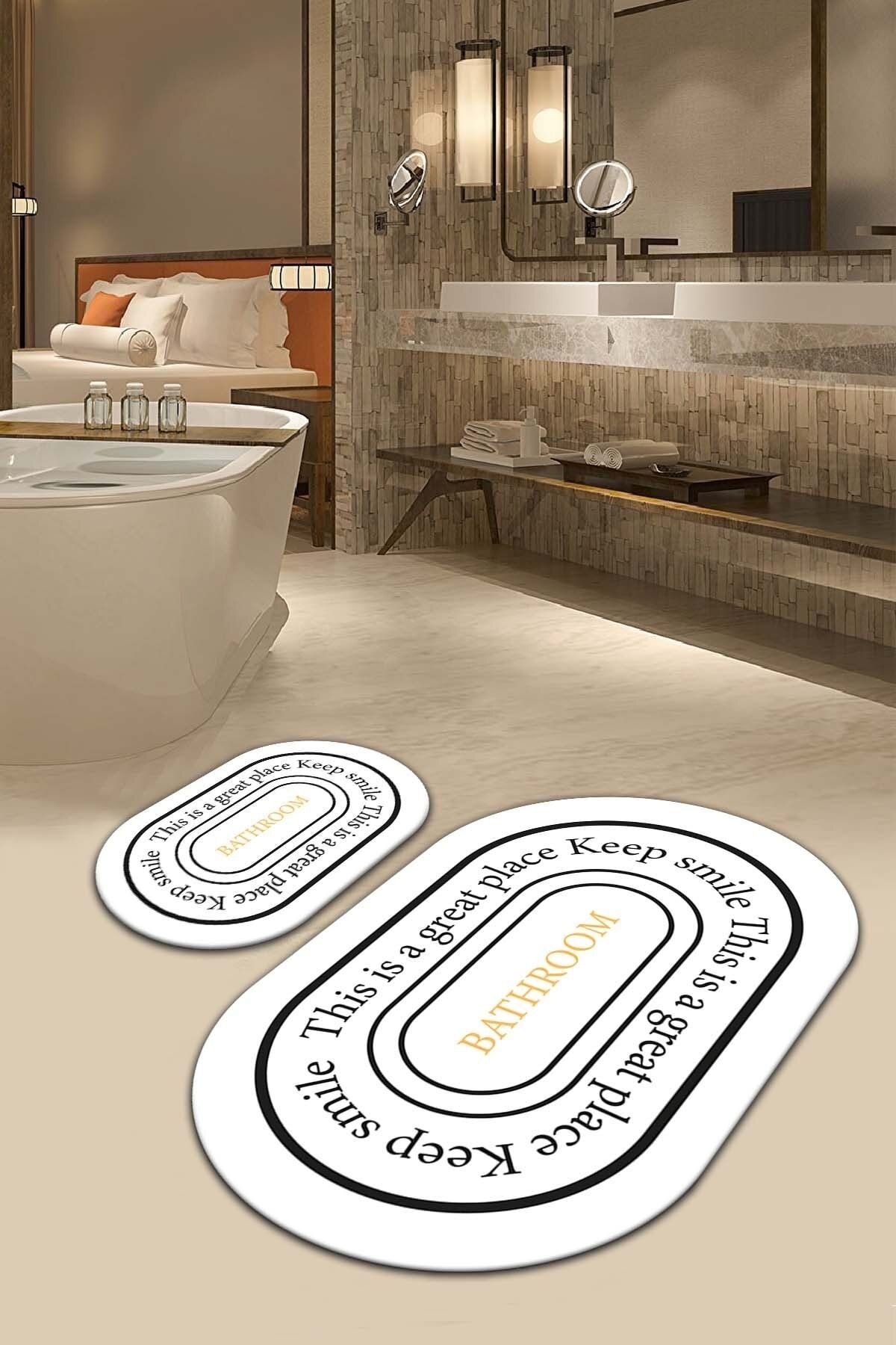 CP Rug Decorative Kaymaz Tabanlı Yıkanabilir Set 60x100 50x60 Banyo Halısı Banyo Paspası 2'li Klozet Takımı Bathroom