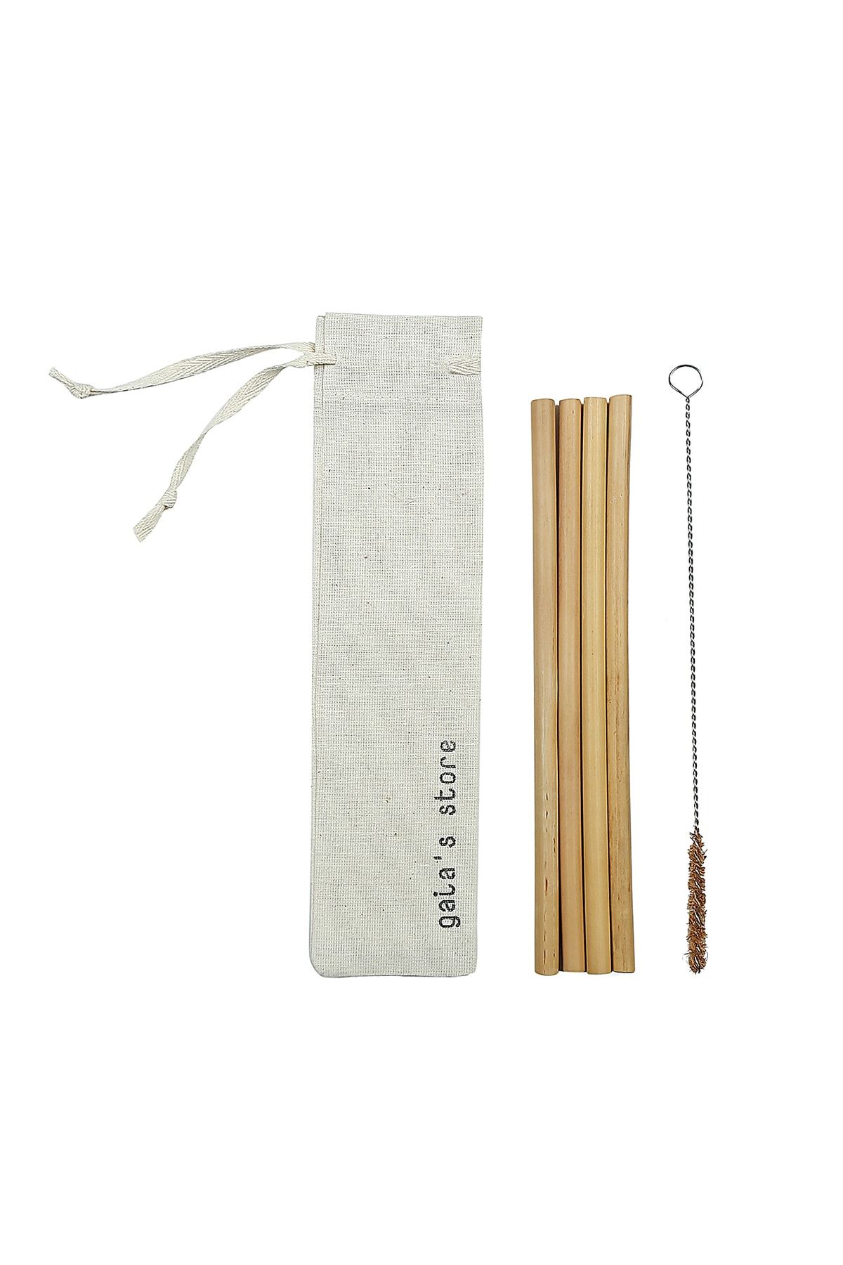 Gaia's Store Bambu Pipet Seti 4'lü & Temizleme Fırçası / Bamboo Straws