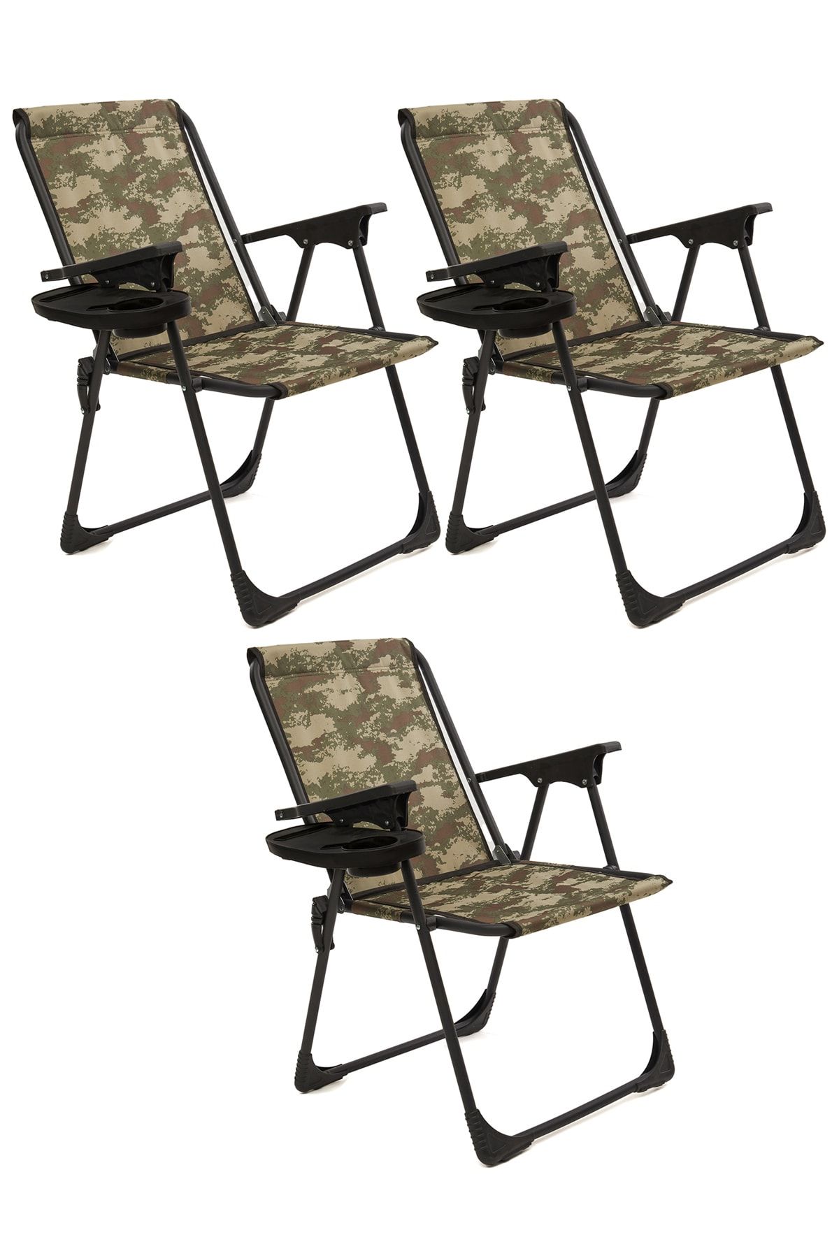 moniev Natura 3 Adet Kamp Sandalyesi Katlanır Piknik Sandalye Oval Bardaklıklı Kamuflaj