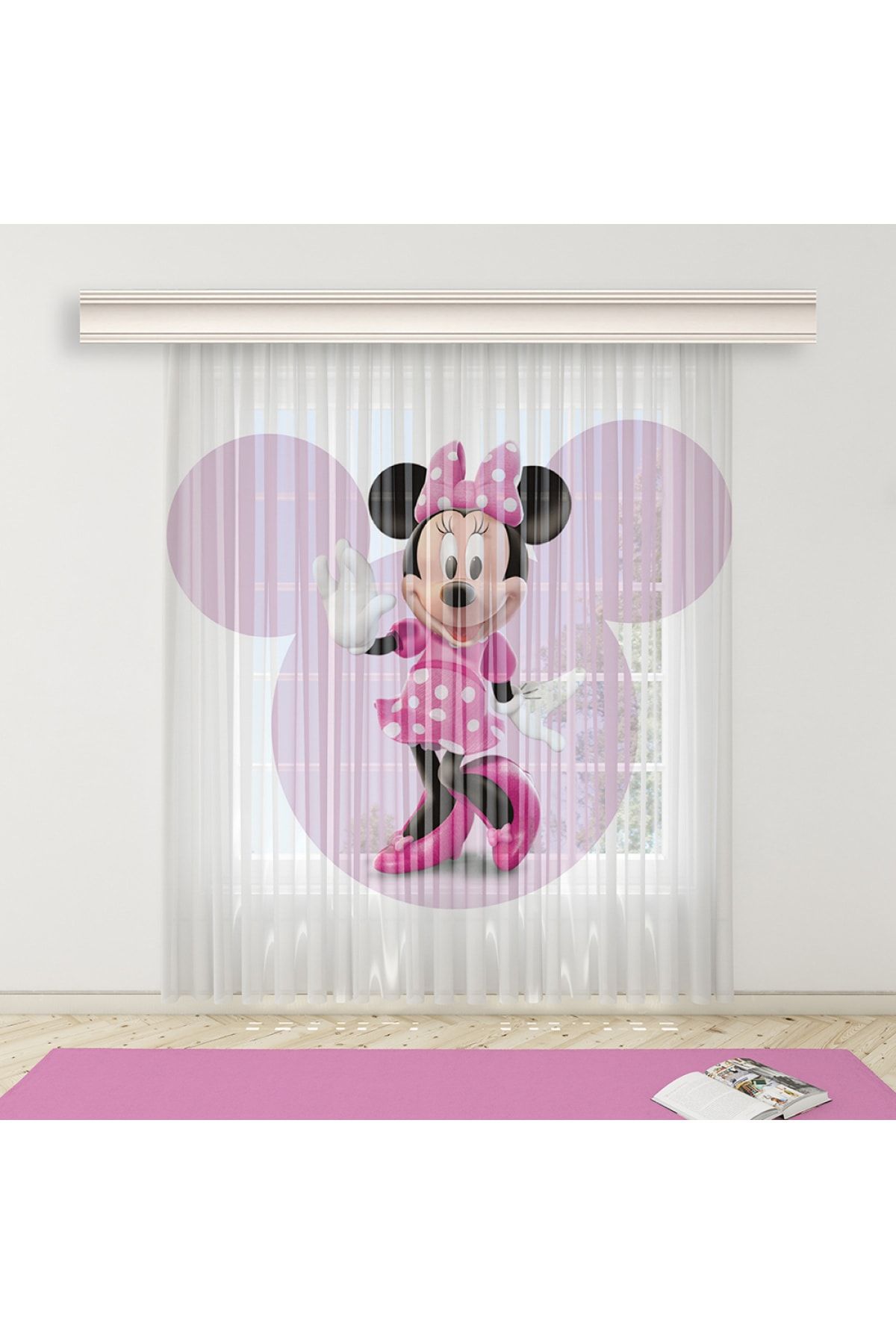 Tekstilnet Beyaz Zemin Mickey Mouse Desenli Çocuk Odası Baskılı Tül Perde Yıkanabilir Titi Zemin