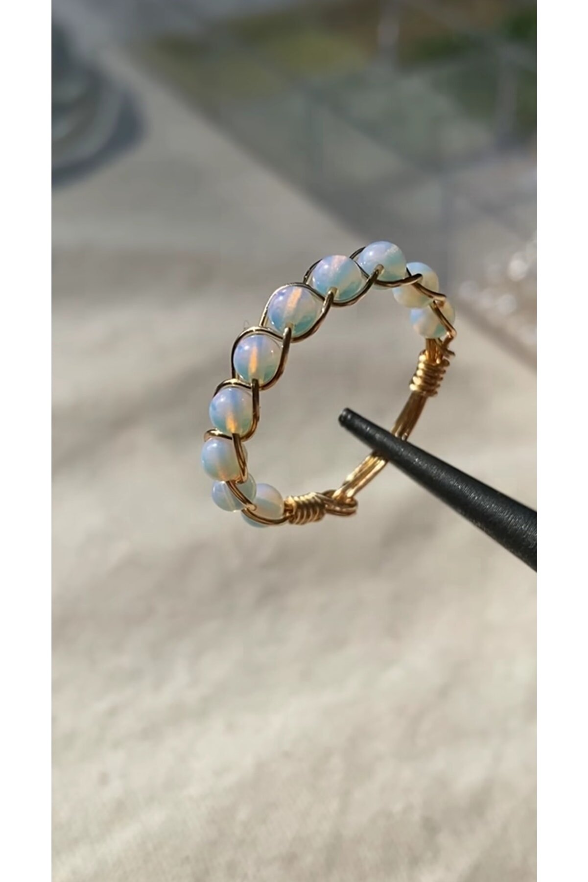 Mıçı Takı Silver Opalit Taşı Özel Tasarım Yüzük - Doğal Taş El Yapımı Gümüş Yüzük