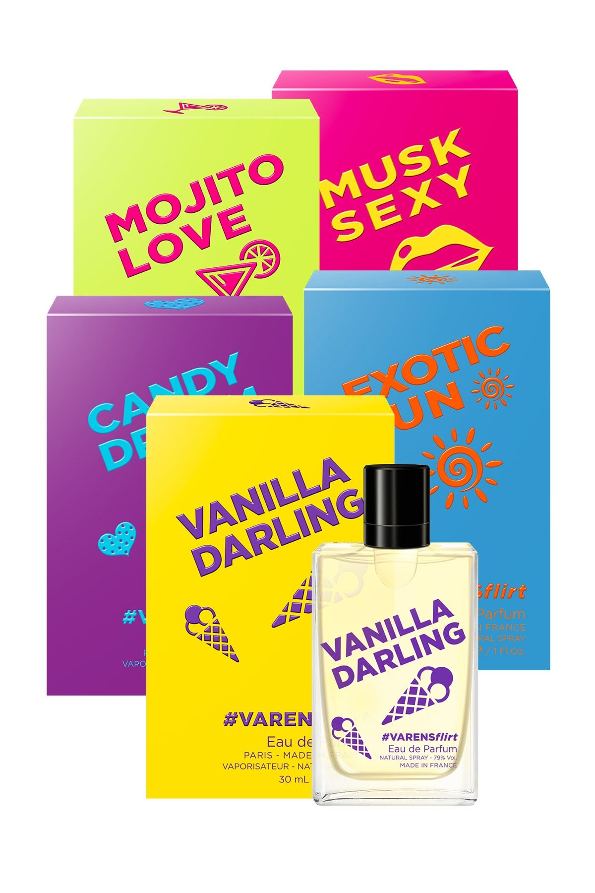 Ulric De Varens Flirt Vanilla Darling  Exotic Sun Musk Sexy Candy Dream Mojito Love Edp 5x30 ml Kadın Parfüm Seti