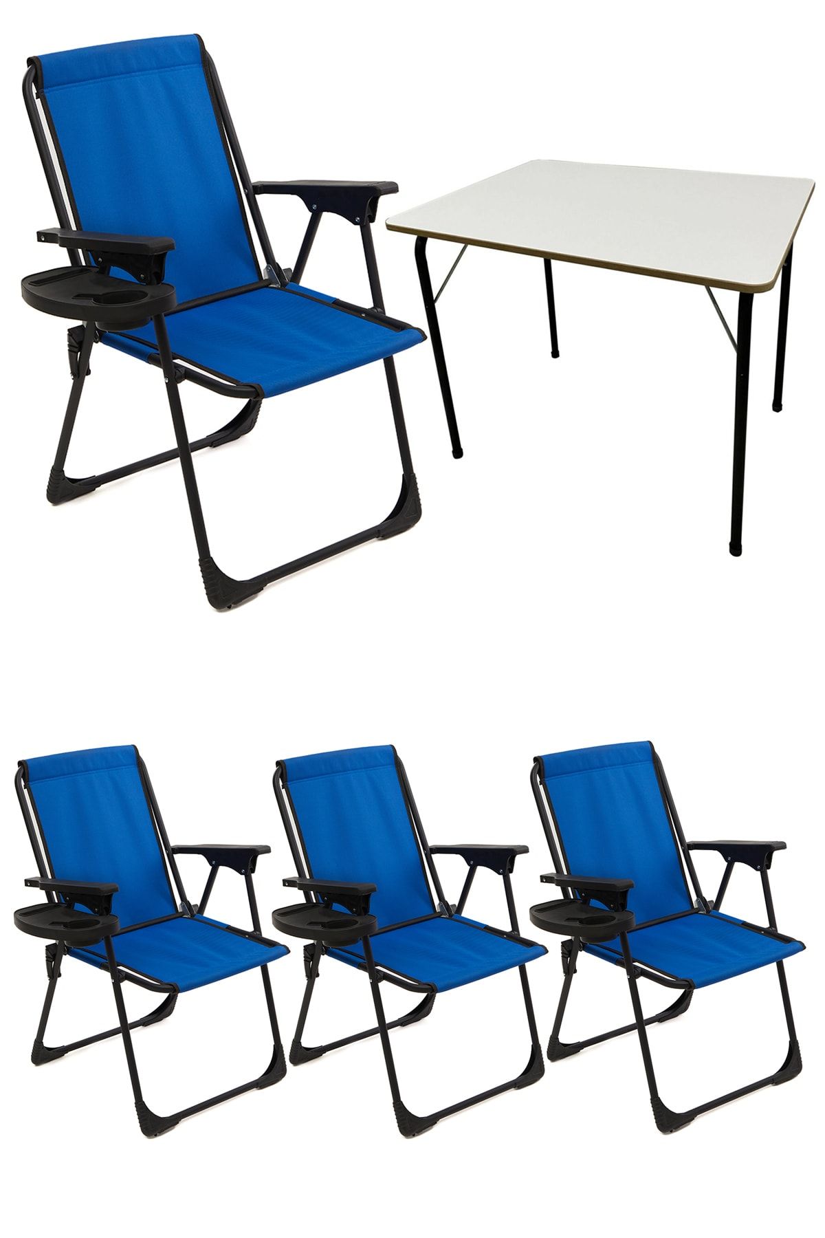 moniev Natura 4 Adet Kamp Sandalyesi Katlanır Piknik Sandalye Oval Bardaklıklı Mavi Katlanır Mdf Masa