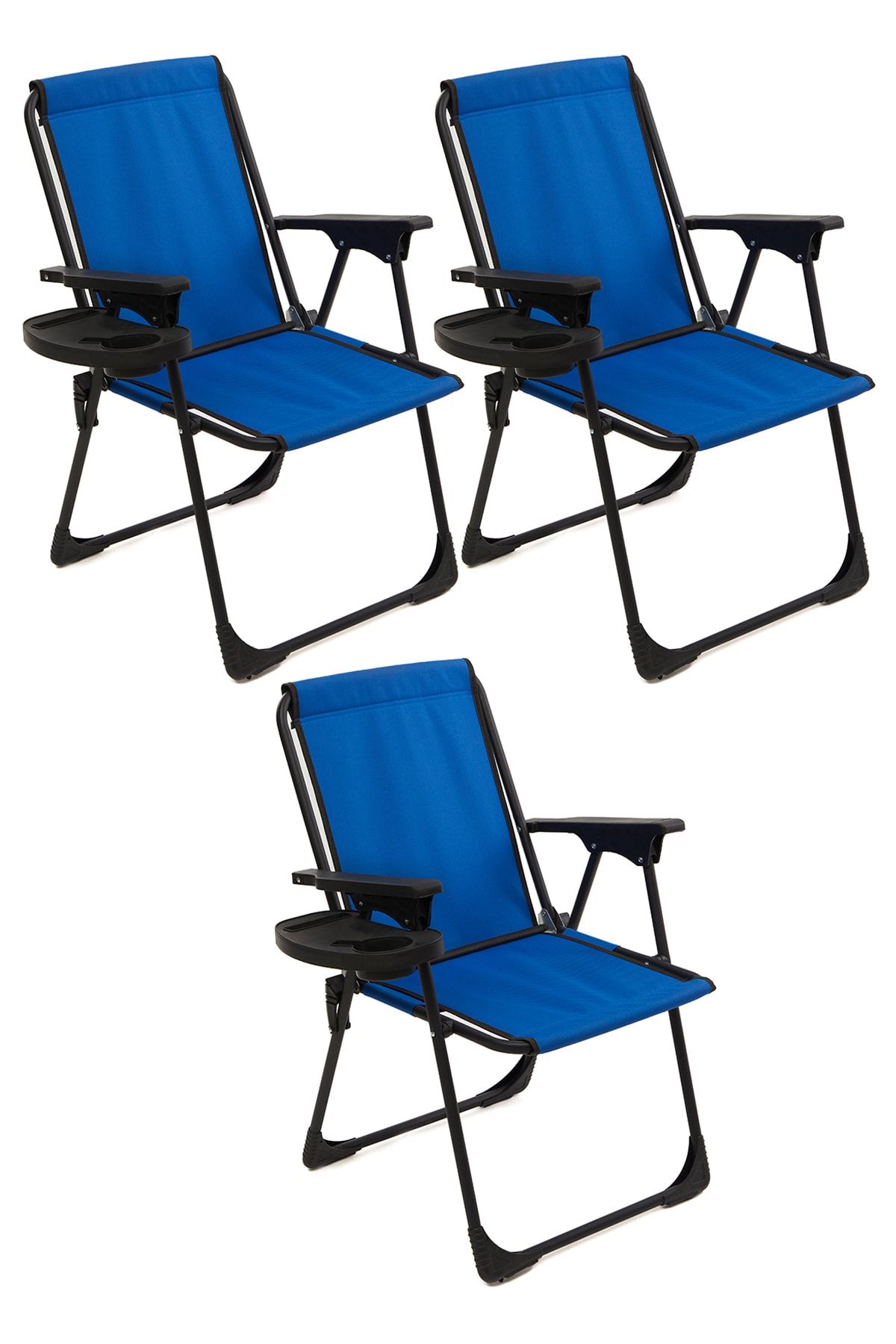 moniev Natura 3 Adet Kamp Sandalyesi Katlanır Piknik Sandalye Oval Bardaklıklı Mavi