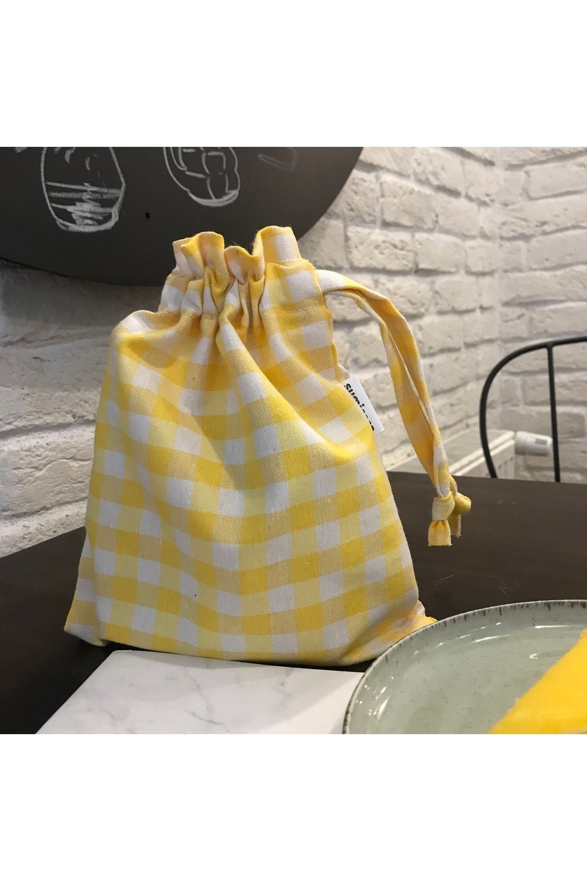 Sumicorn Design Sarı Pötikareli Çevre Dostu Bez  Poşet