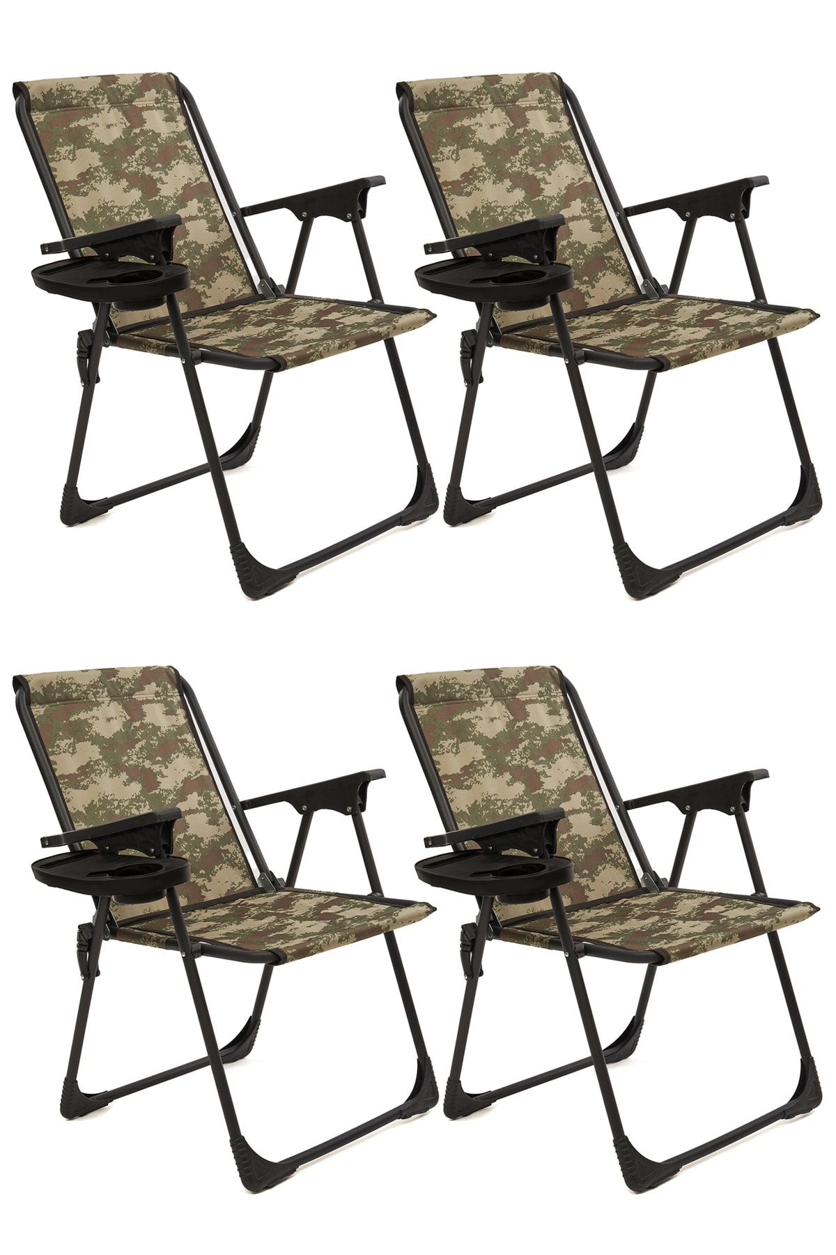 moniev Natura 4 Adet Kamp Sandalyesi Katlanır Piknik Sandalye Oval Bardaklıklı Kamuflaj