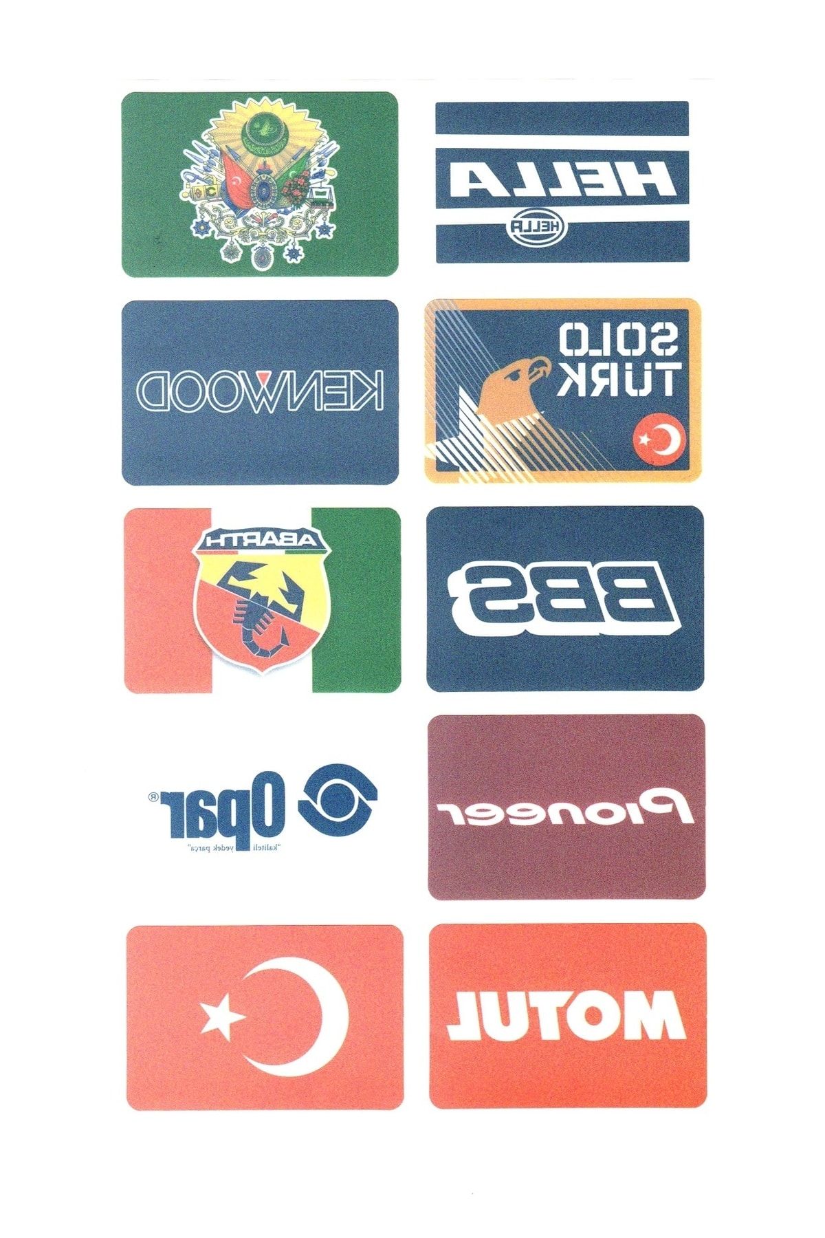 BsElektronik Tofaş'a Özel Içerden Yapıştırma Çoklu Sticker Hella, Bbs, Opar, Abarth, Pıoneer