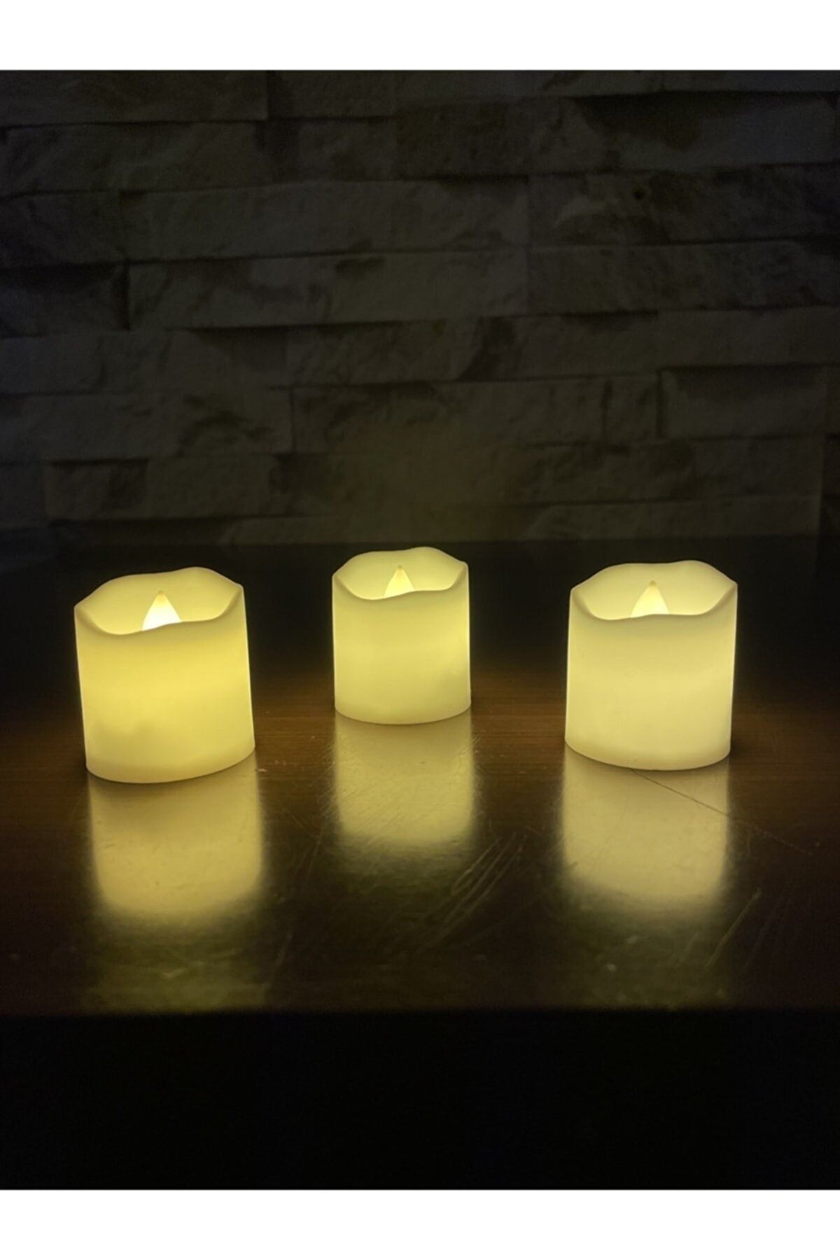 HKM Hobim Ledli Mum Tealight Işıklı Dumansız Alevli Sarı Pilli Led Mum 3 Adet Pil Dahil Hediyelik