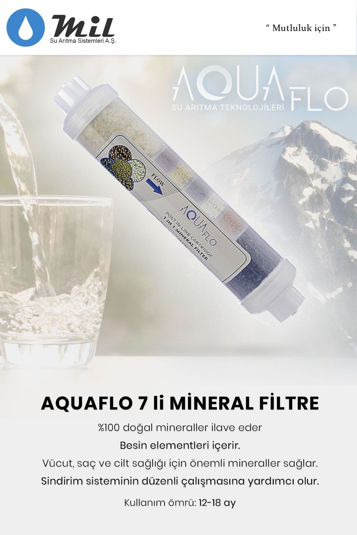 MİLSUART Aquaflo Su Arıtma Cihazı Için 7li Mineral Filtre