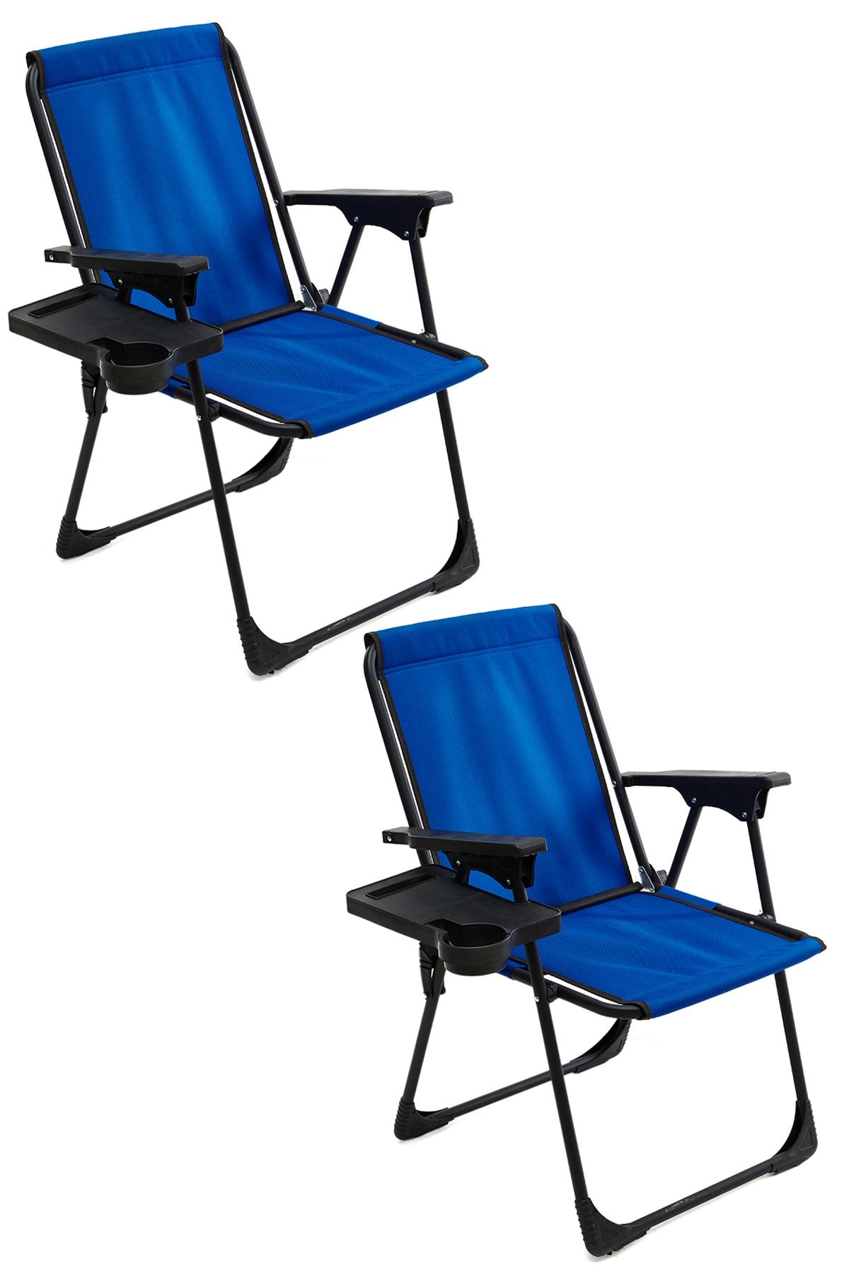 moniev Natura 2 Adet Kamp Sandalyesi Katlanır Piknik Sandalye Dikdörtgen Bardaklıklı Mavi