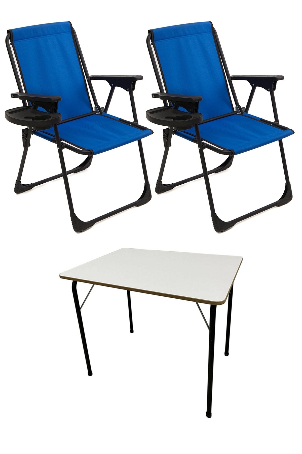 moniev Natura 2 Adet Kamp Sandalyesi Katlanır Piknik Sandalye Oval Bardaklıklı Mavi Katlanır Mdf Masa