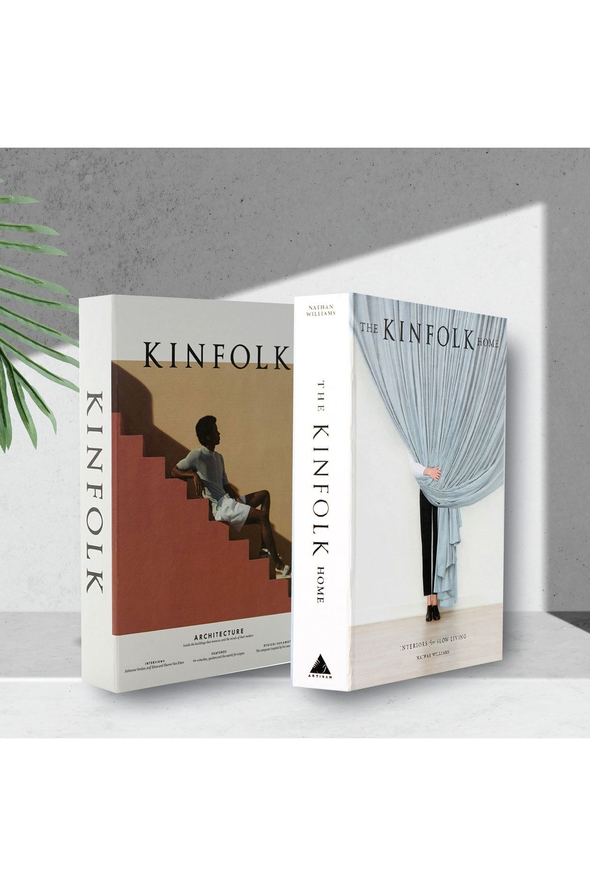 irayhomedecor 2'li Kinflok Perde & Merdiven Dekoratif Kitap Kutu