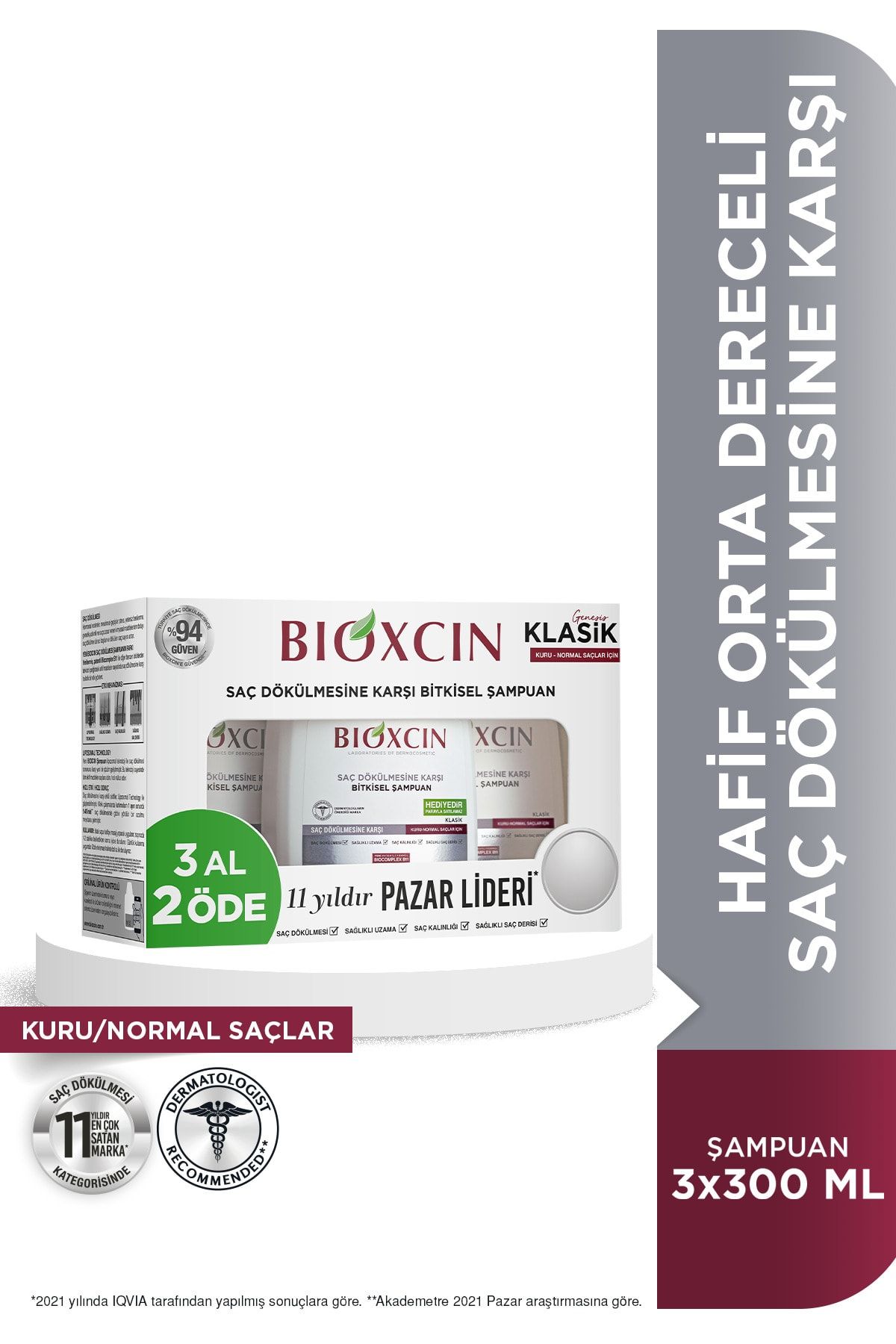 Bioxcin Genesis 3 Al 2 Öde Kuru-normal Saçlar Için Şampuan 3*300ml