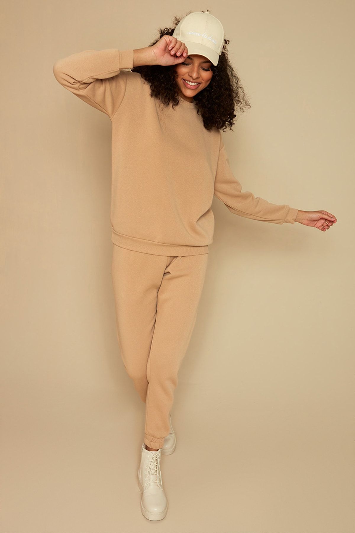 Select Moda Kadın Sütlü Kahverengi Şardonlu Basic Örme Sweatshirt