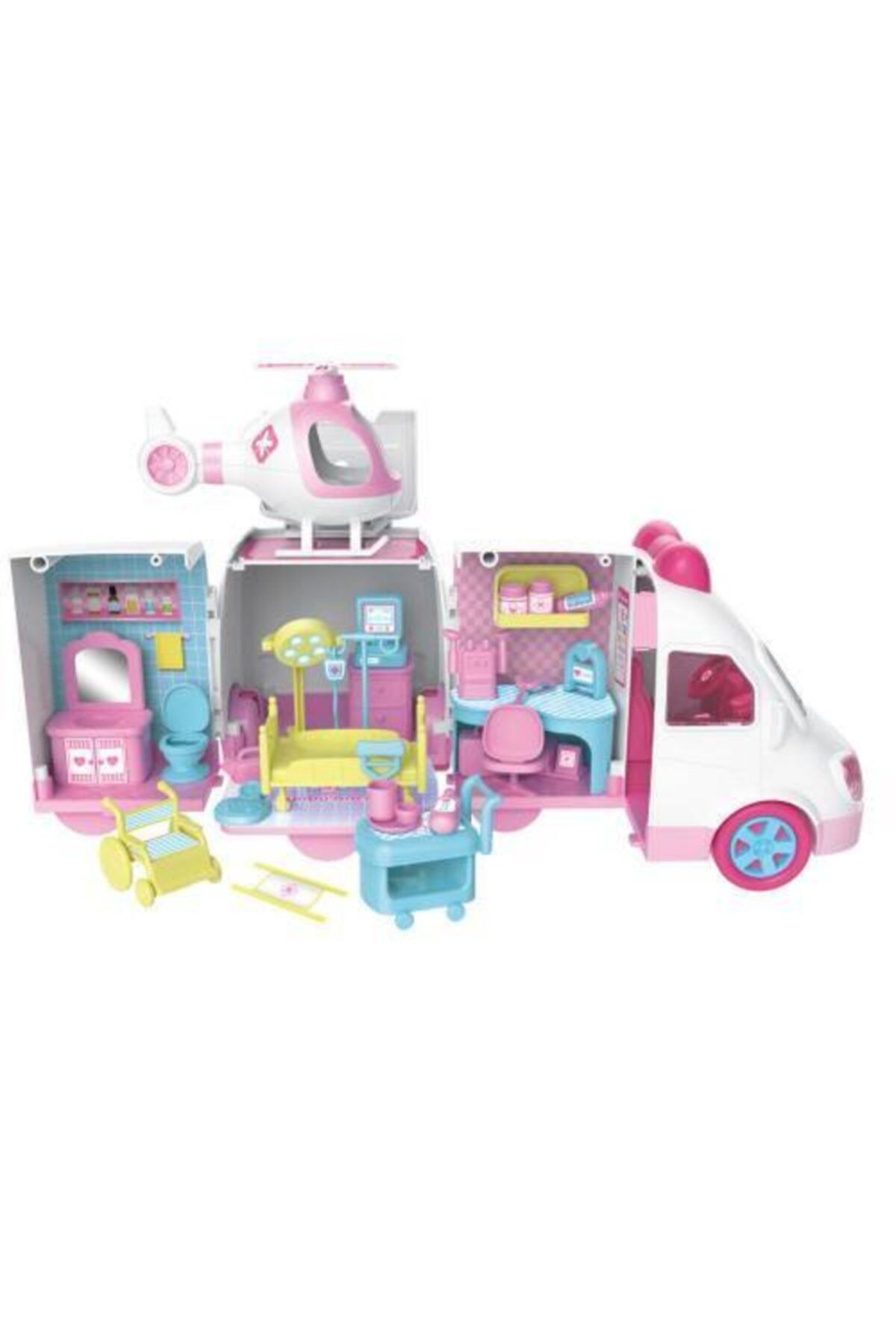 dreamtify Benim Küçük Hastanem Karavan Ve Helikopter Seti Açılabilir Ambulans Barbie Tarzı