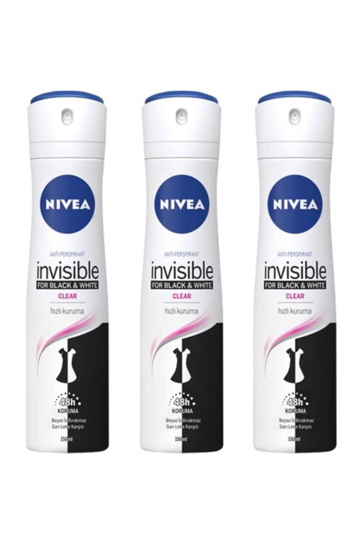 NIVEA Invisible For Black & White Clear 150 ml 3 Adet Deo Sprey