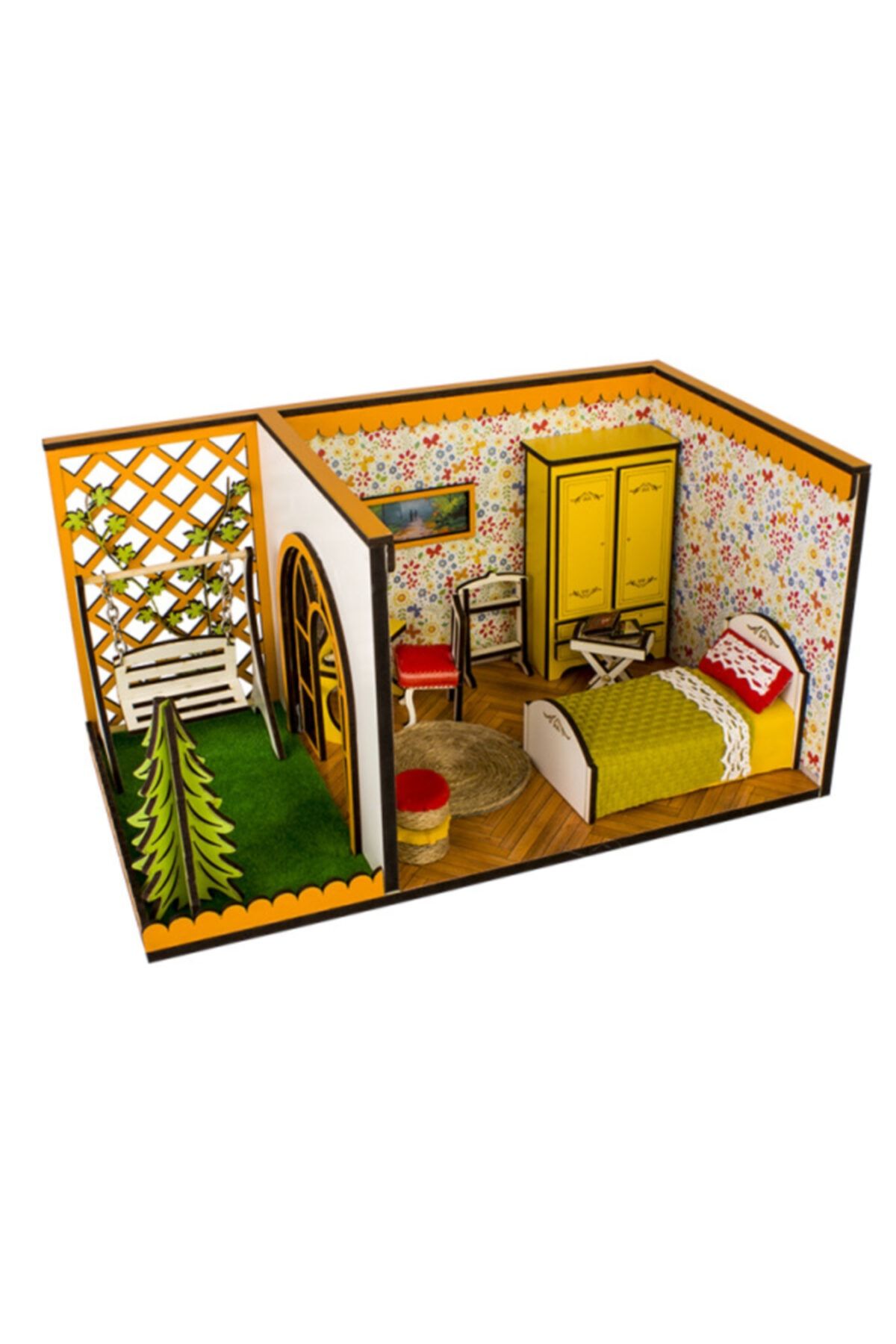 Hande's House Mobilyalı Ahşap Çocuk Oyun Evi- Yatak Odası
