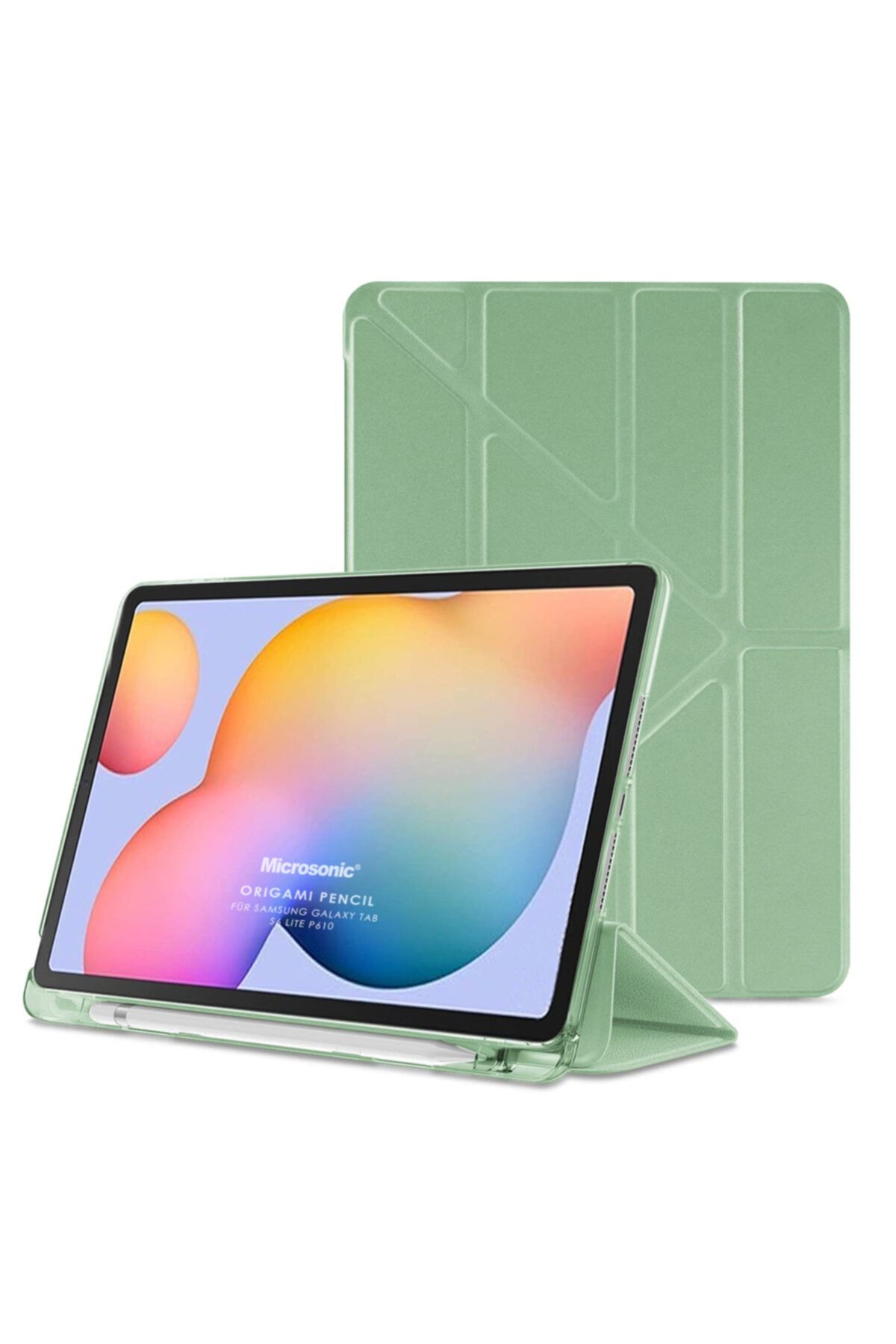 Microsonic Samsung Galaxy Tab S6 Lite 10.4" P610 Kılıf Origami Pencil Açık Yeşil