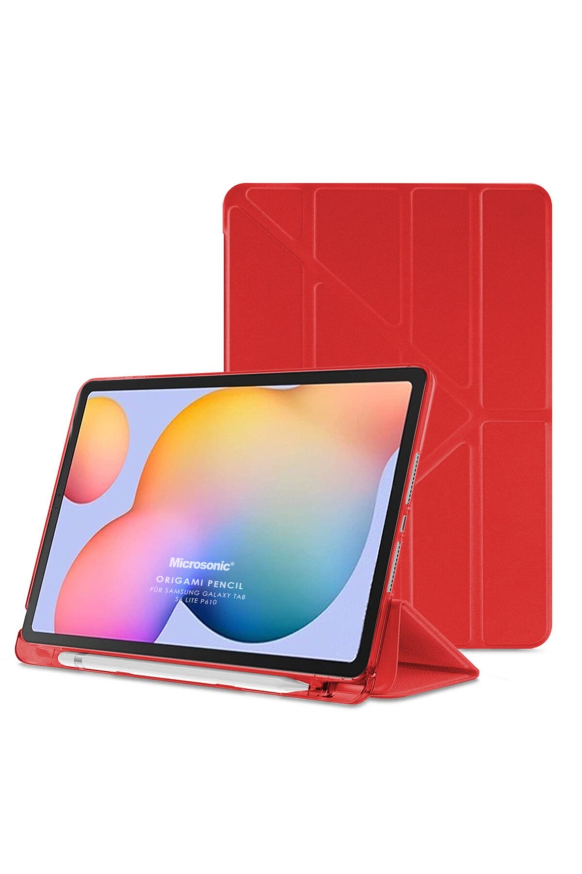 Microsonic Galaxy Tab S6 Lite 10.4" P610 Kılıf Origami Pencil Kırmızı