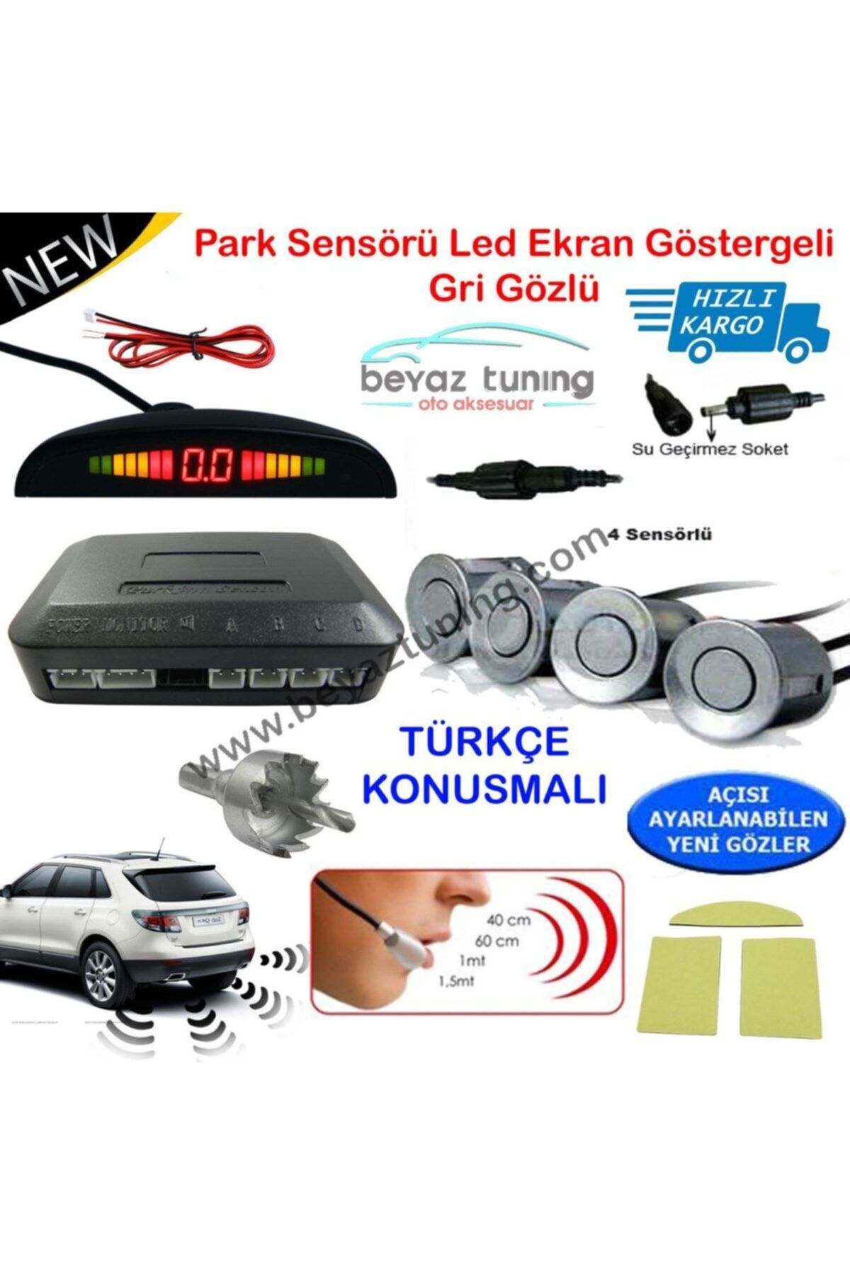 Niken Park Sensörü Led Ekranlı Türkçe Konuşmalı Gri