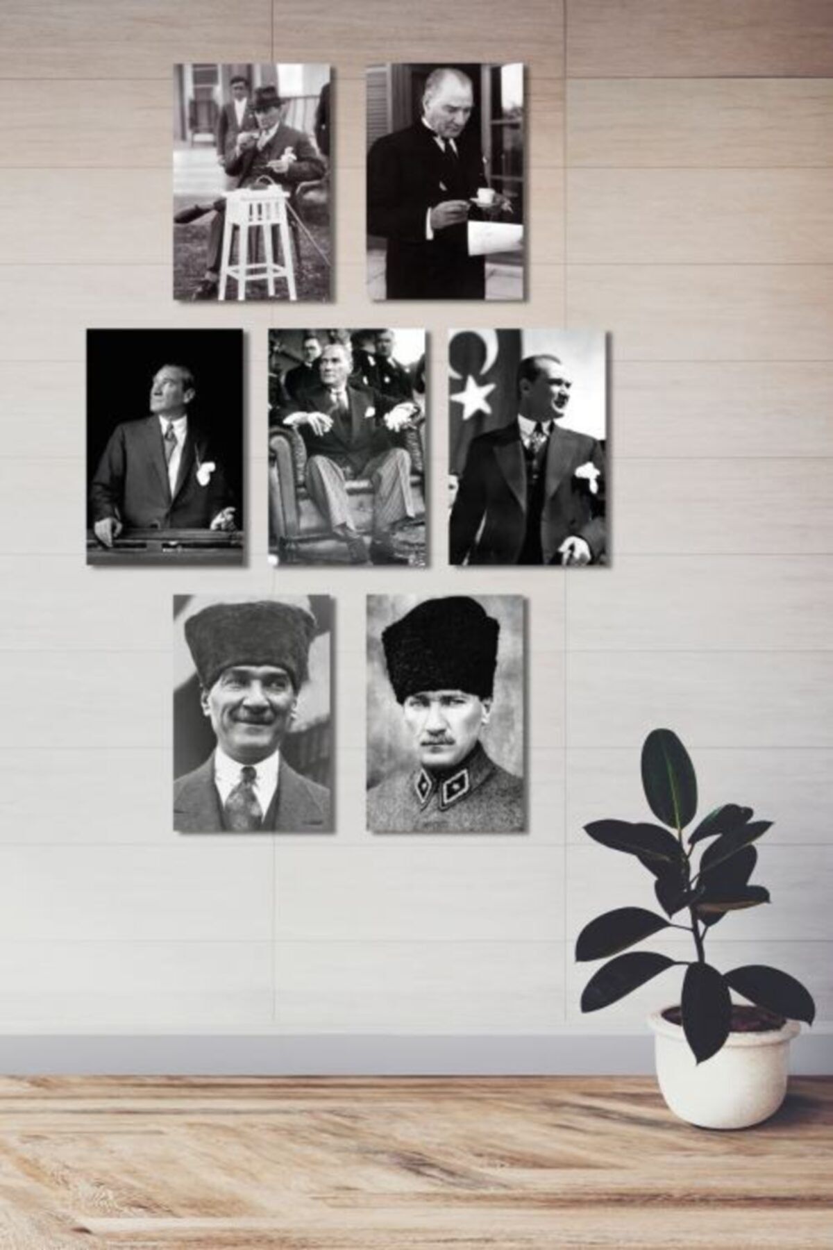 Ref Fikir Atölyesi Siyah Ahşap Atatürk Mdf Poster 7 Adet 20x30 cm